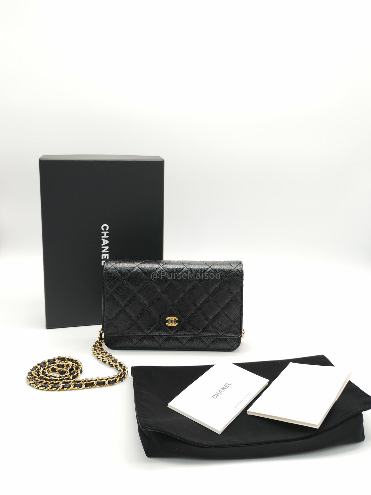 Chanel Classic Wallet On Chain (WOC) in Black Caviar Leather and Gold Hardware Microchip (2024)