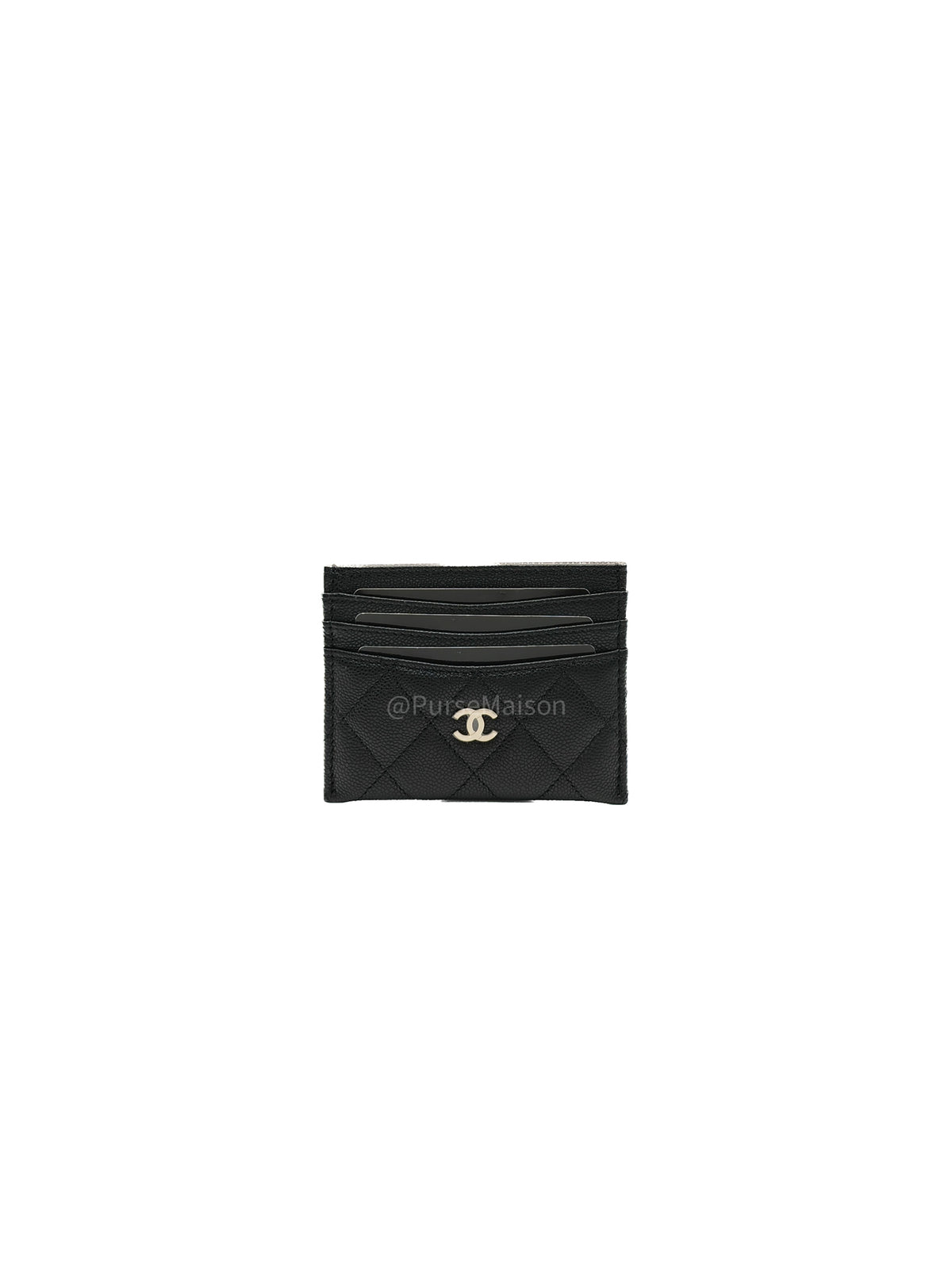 Chanel Flat Card Holder Medium in Black Caviar Leather and Light Gold Hardware Microchip