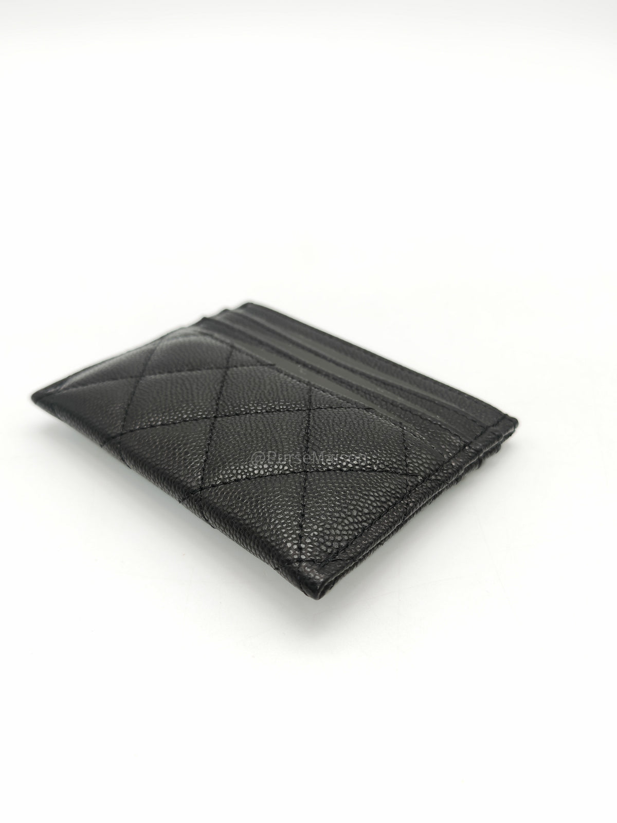 Chanel Flat Card Holder Medium in Black Caviar Leather and Light Gold Hardware Microchip