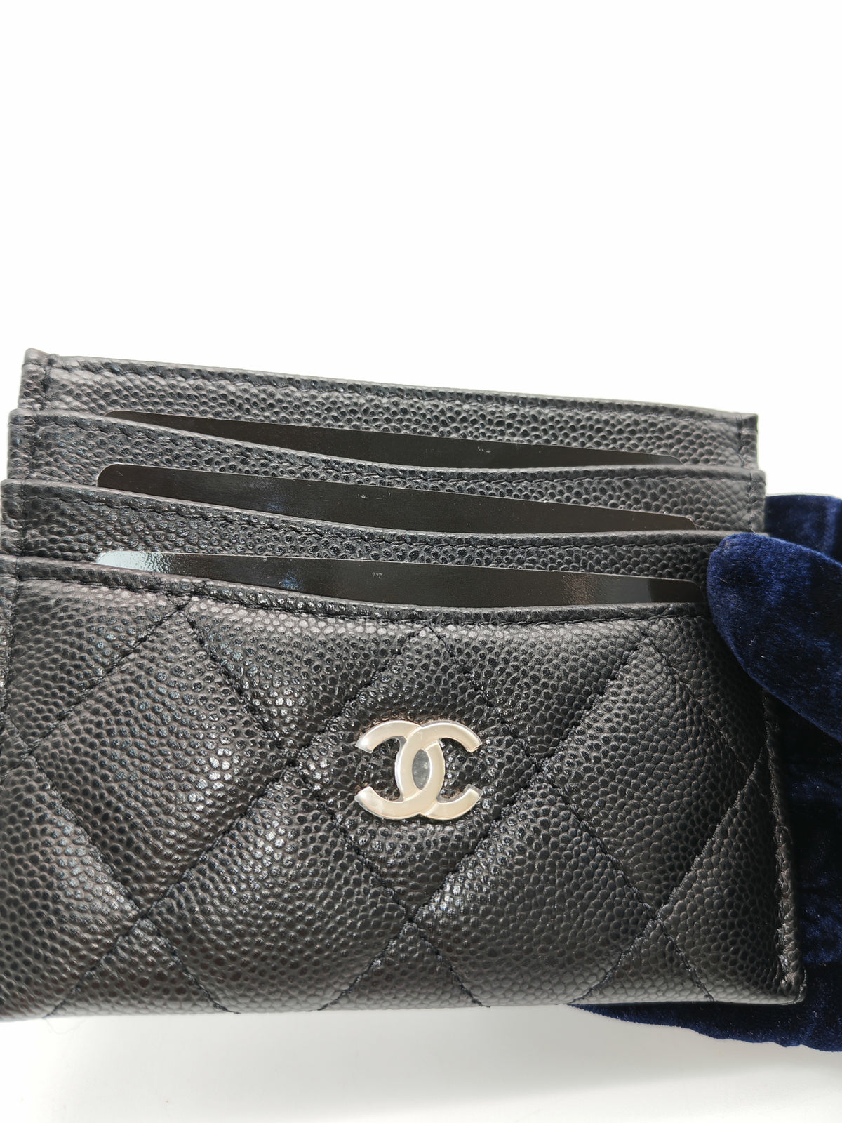 Chanel Flat Card Holder Medium in Black Caviar Leather and Light Gold Hardware Microchip