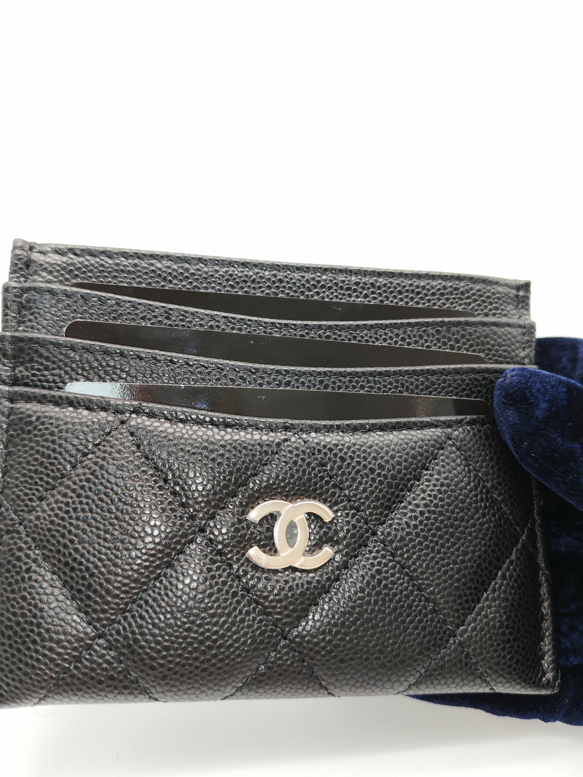 Chanel Flat Card Holder Medium in Black Caviar Leather and Light Gold Hardware Microchip