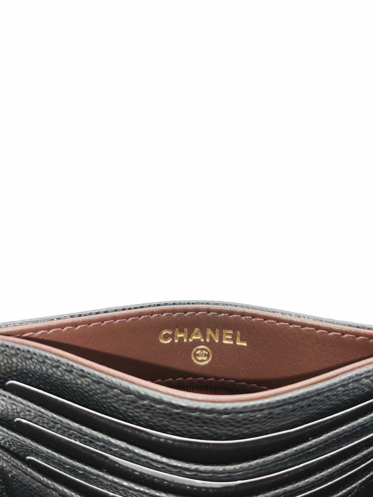 Chanel Flat Card Holder Medium in Black Caviar Leather and Light Gold Hardware Microchip