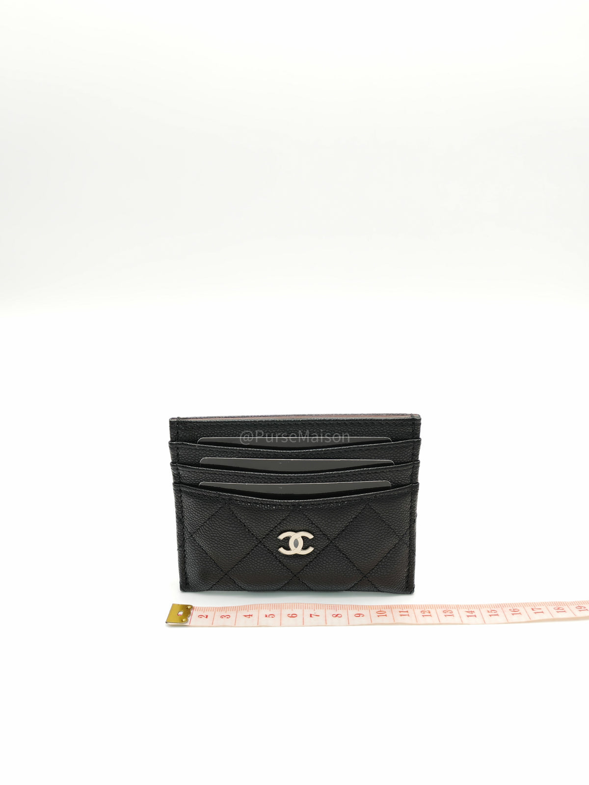 Chanel Flat Card Holder Medium in Black Caviar Leather and Light Gold Hardware Microchip