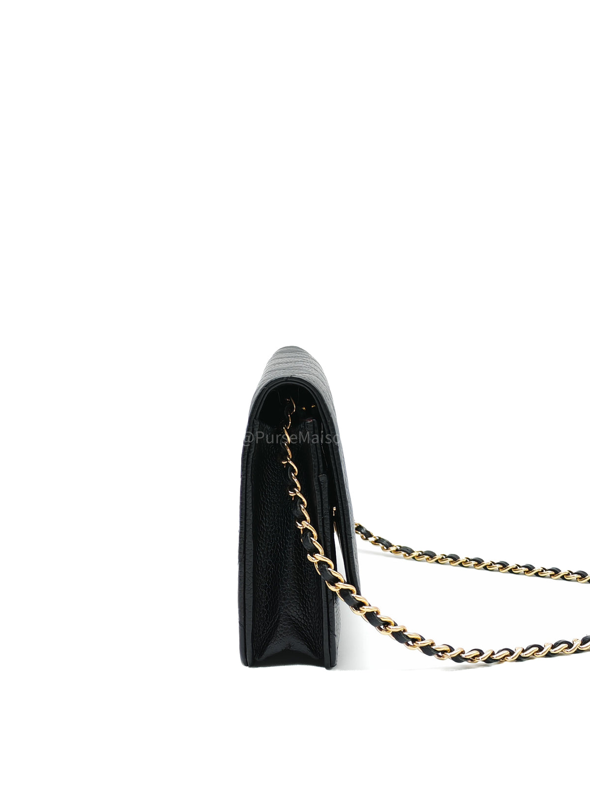 Chanel Classic Wallet On Chain (WOC) in Black Quilted Caviar Leather and Gold Hardware Series 29