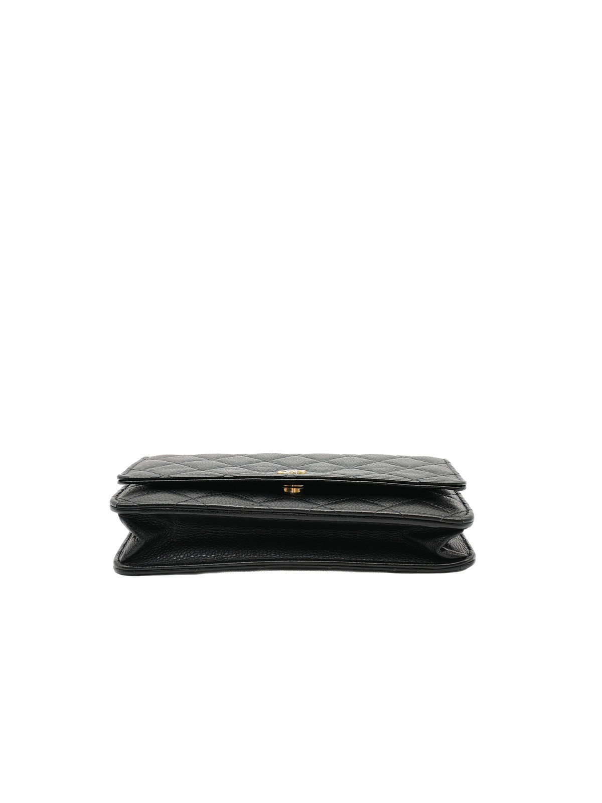 Chanel Classic Wallet On Chain (WOC) in Black Quilted Caviar Leather and Gold Hardware Series 29