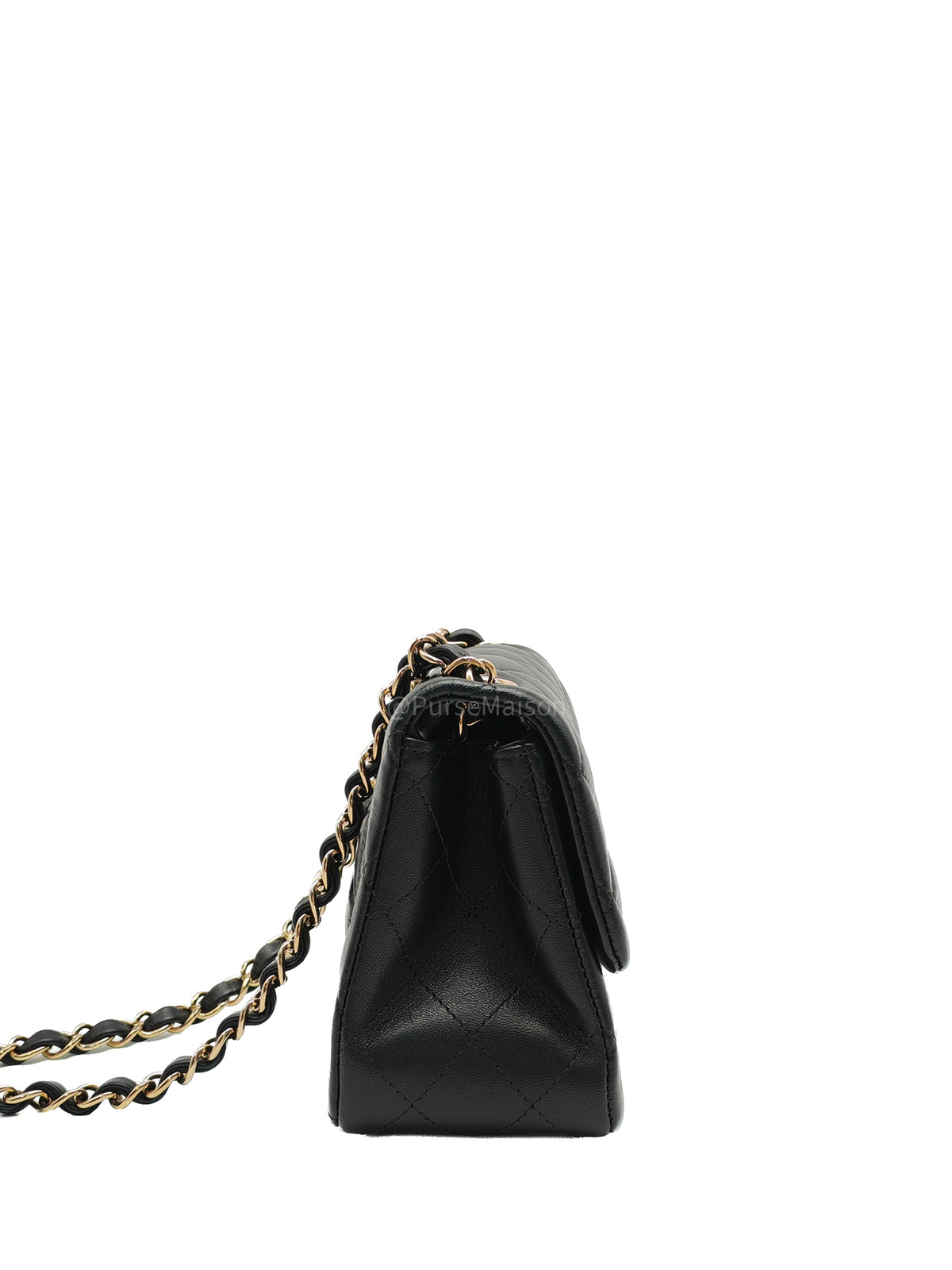 Chanel Mini Square Flap Bag in Black Quilted Lambskin Leather and Light Gold Hardware Microchip (T3****KK)