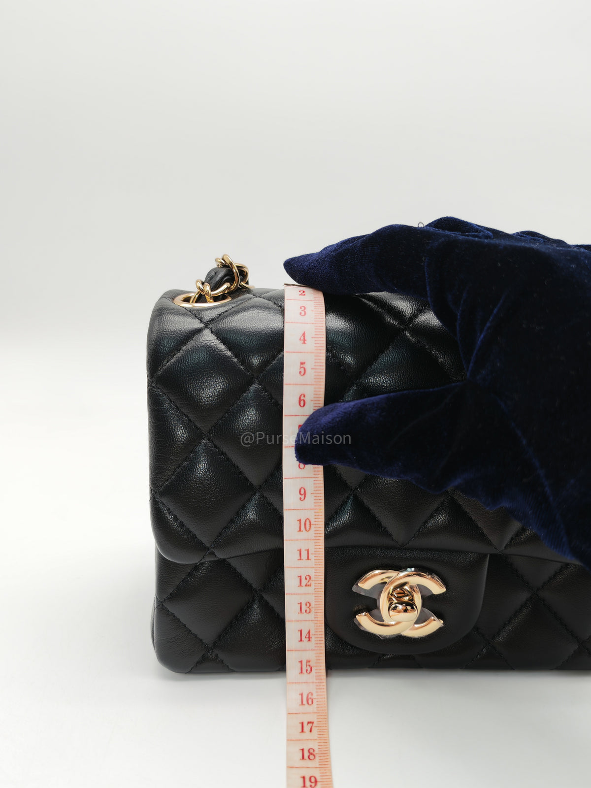 Chanel Mini Square Flap Bag in Black Quilted Lambskin Leather and Light Gold Hardware Microchip (T3****KK)