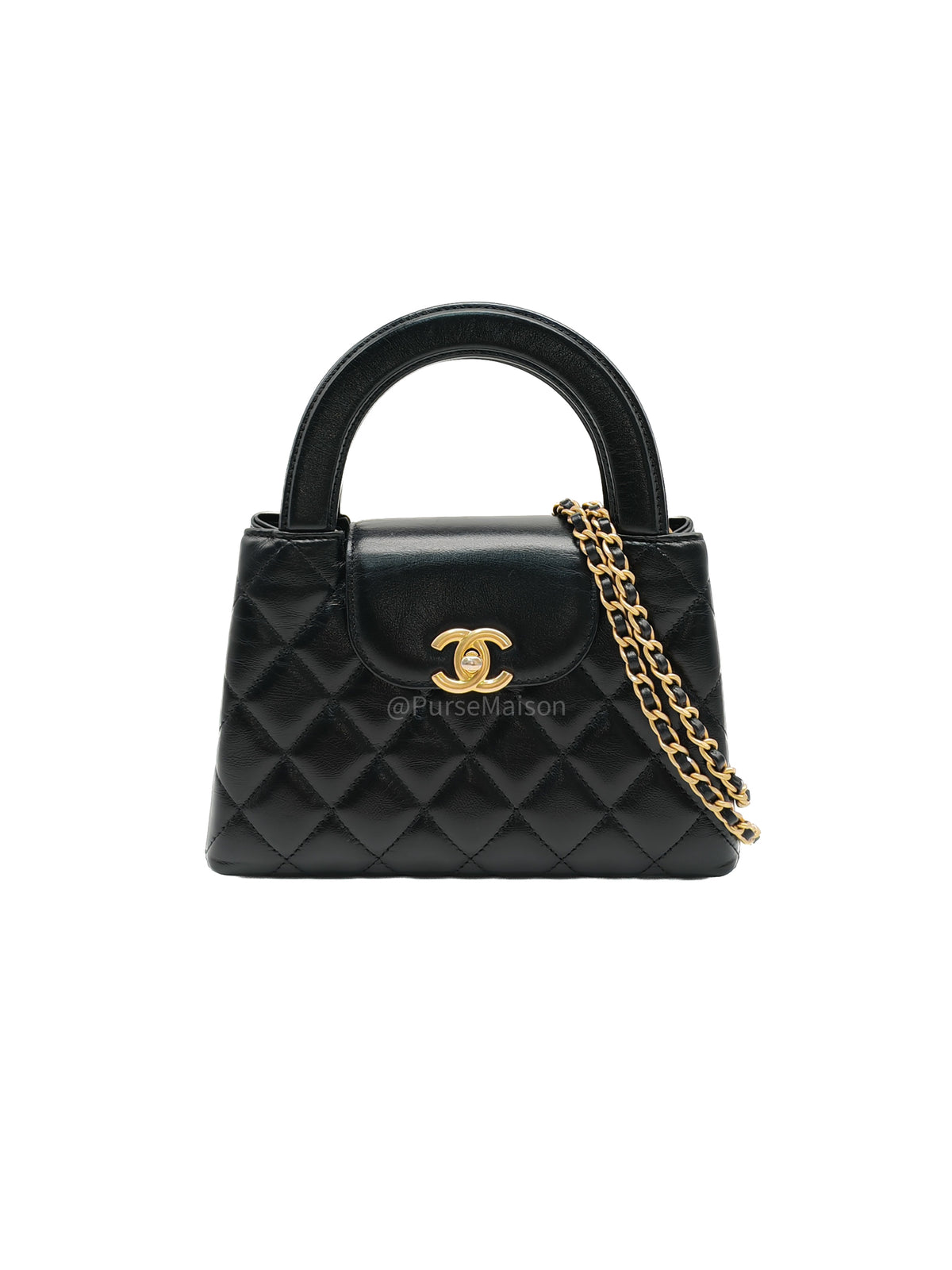 Chanel CC Kelly Small in Black Calfskin Leather & Aged Gold Hardware Microchip (G4****AA)