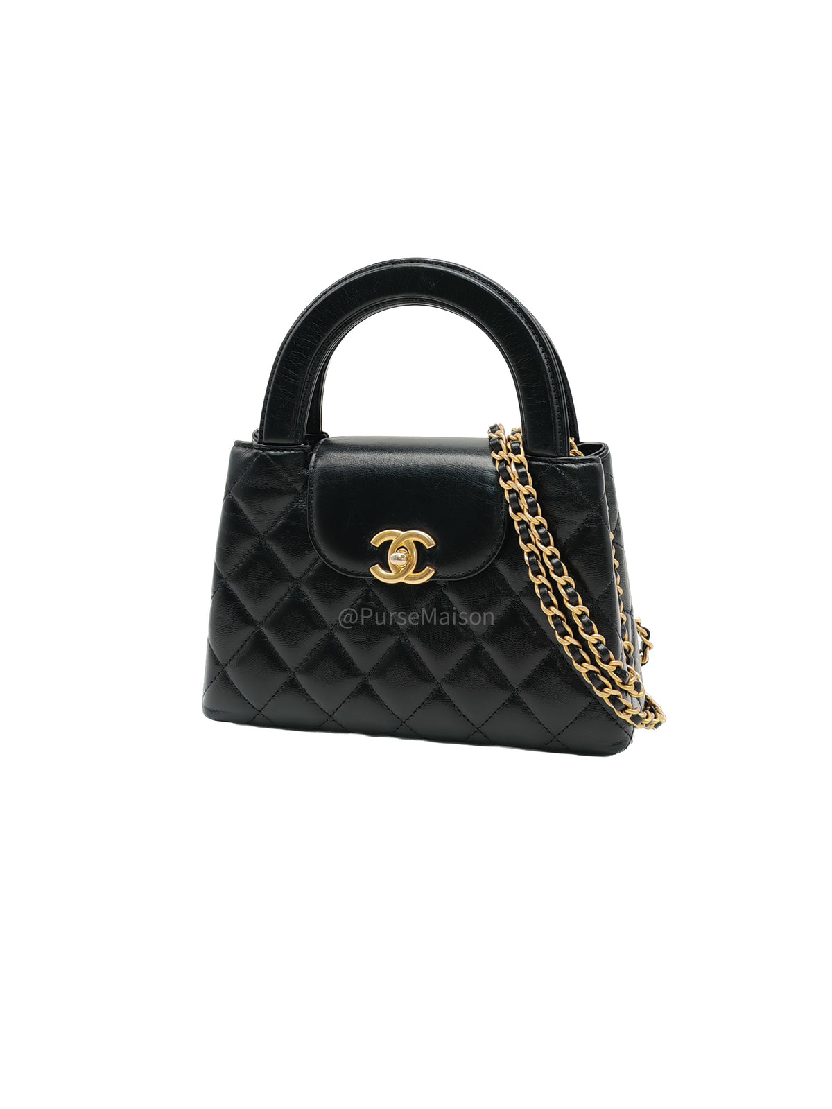 Chanel CC Kelly Small in Black Calfskin Leather & Aged Gold Hardware Microchip (G4****AA)