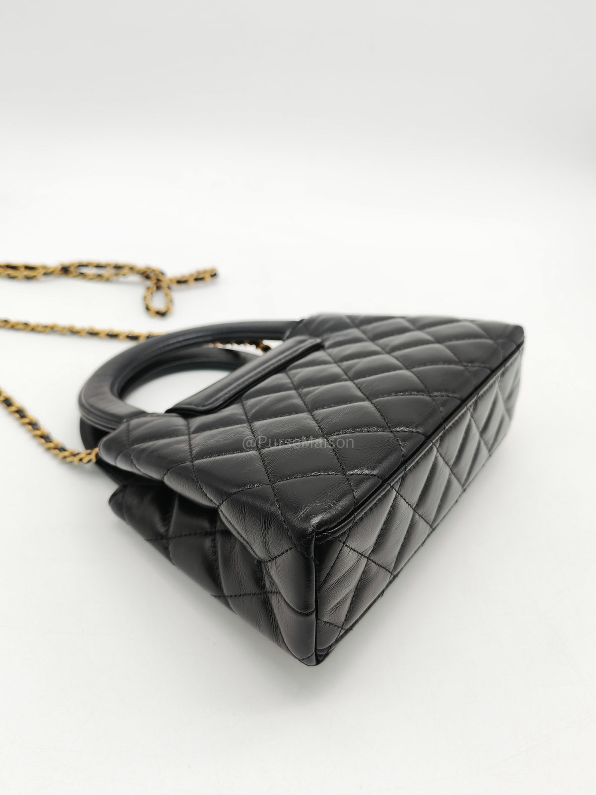Chanel CC Kelly Small in Black Calfskin Leather & Aged Gold Hardware Microchip (G4****AA)