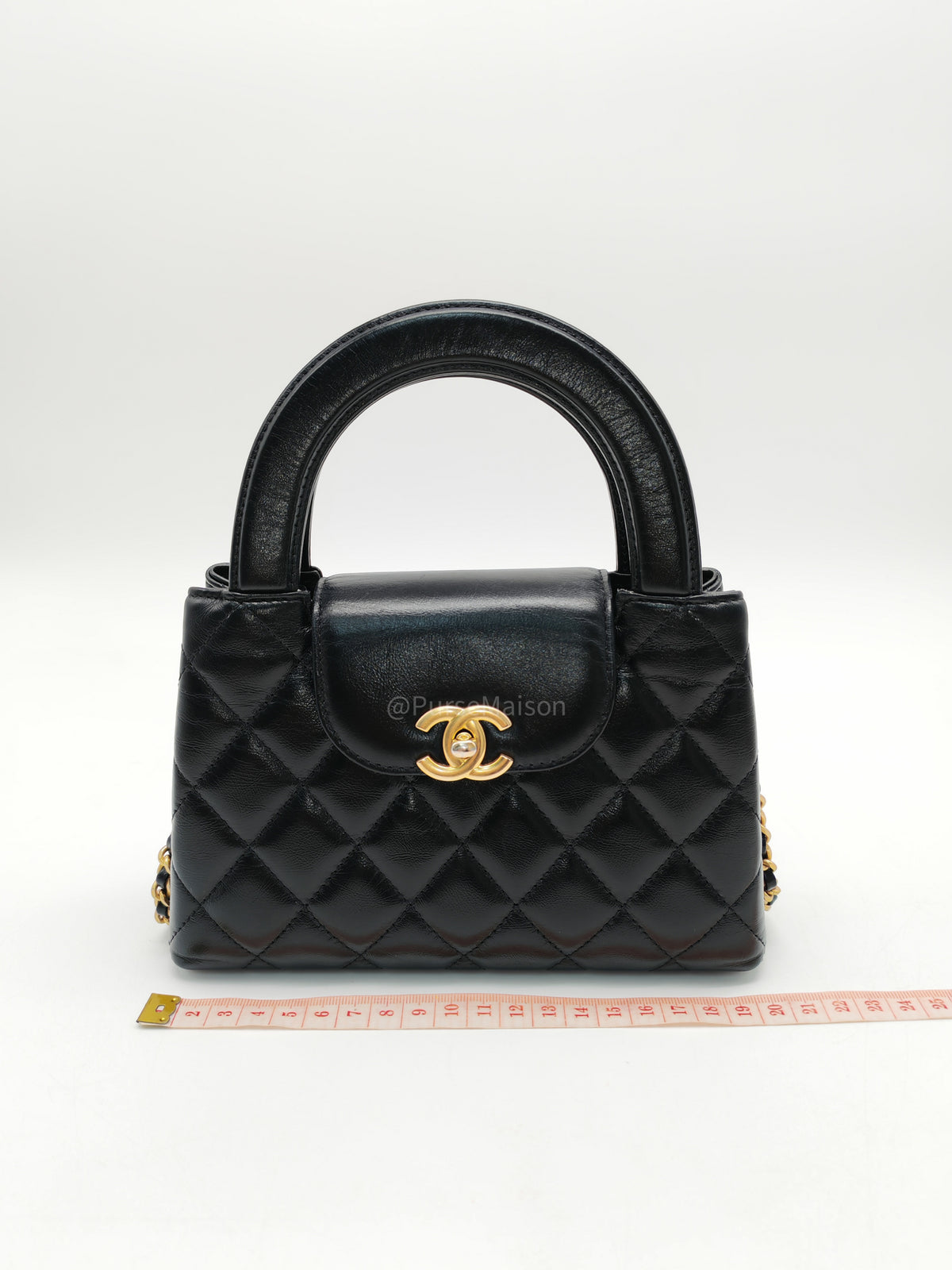 Chanel CC Kelly Small in Black Calfskin Leather & Aged Gold Hardware Microchip (G4****AA)