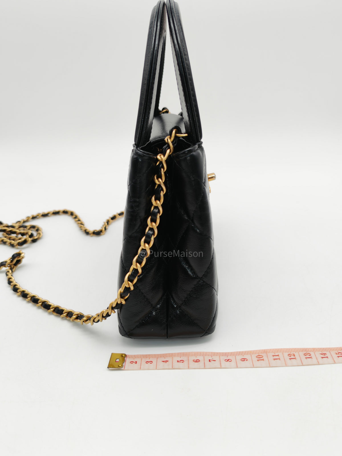 Chanel CC Kelly Small in Black Calfskin Leather & Aged Gold Hardware Microchip (G4****AA)
