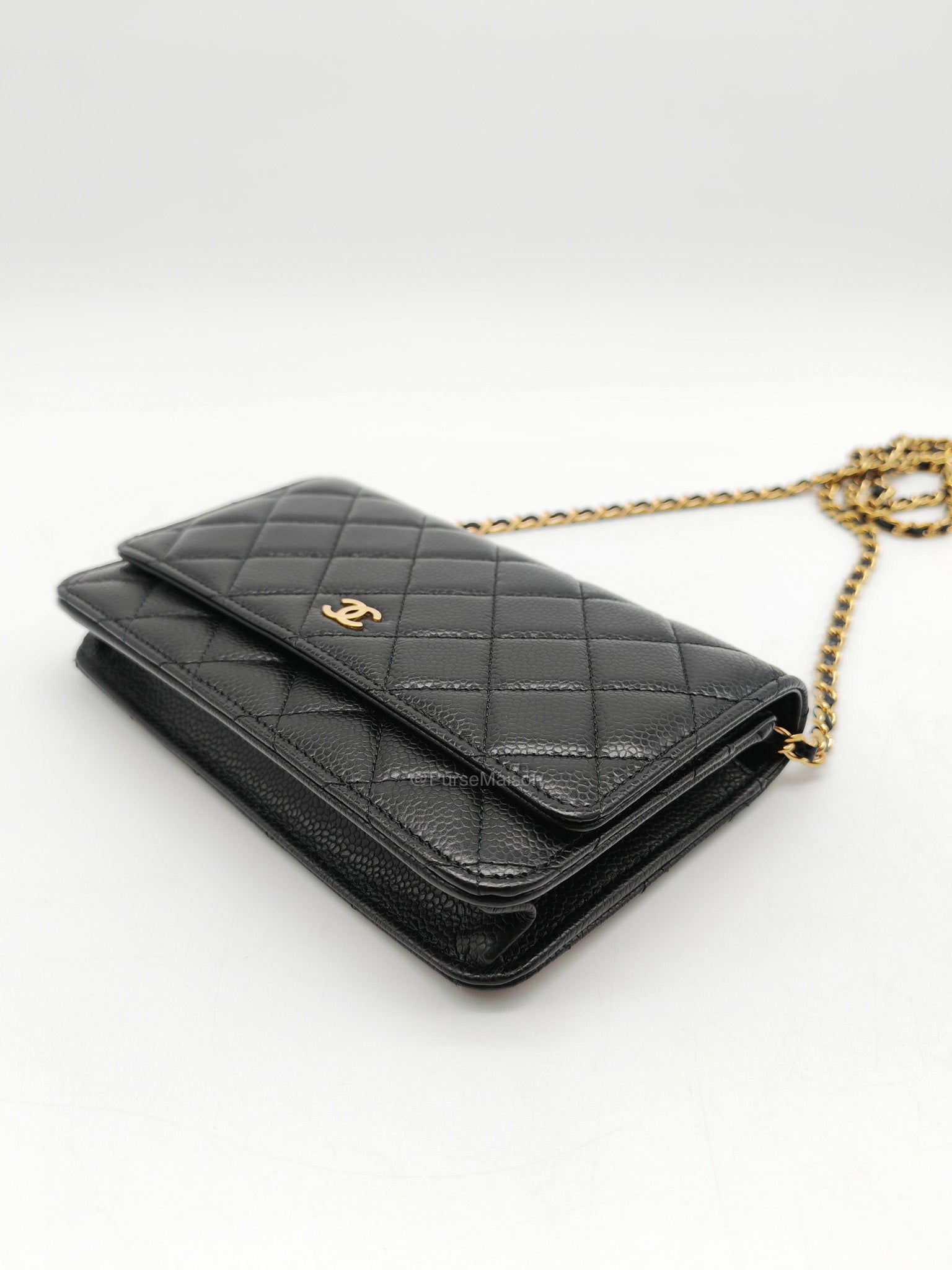 Chanel Wallet on Chain in Black Quilted Caviar Leather and Gold Hardware Microchip