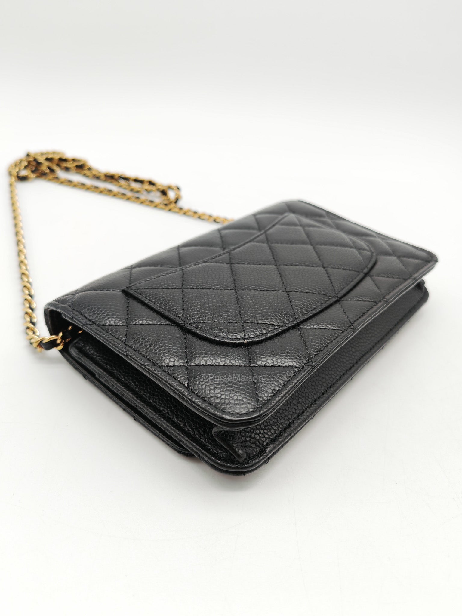 Chanel Wallet on Chain in Black Quilted Caviar Leather and Gold Hardware Microchip
