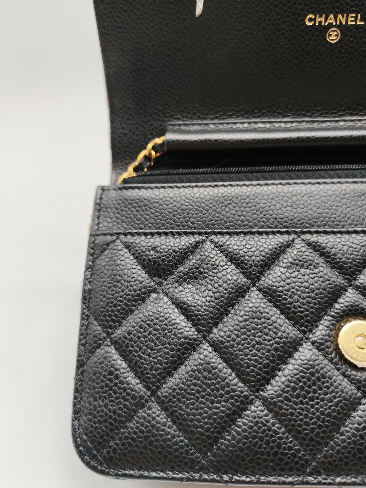 Chanel Wallet on Chain in Black Quilted Caviar Leather and Gold Hardware Microchip