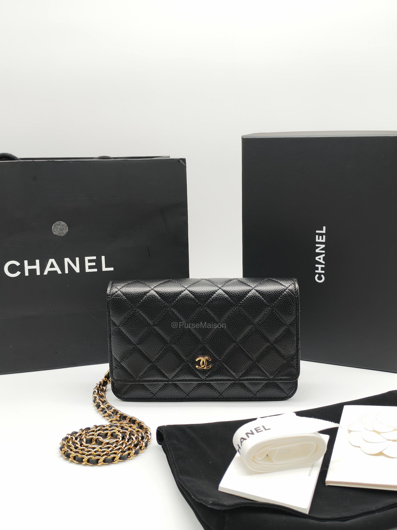Chanel Wallet on Chain in Black Quilted Caviar Leather and Gold Hardware Microchip