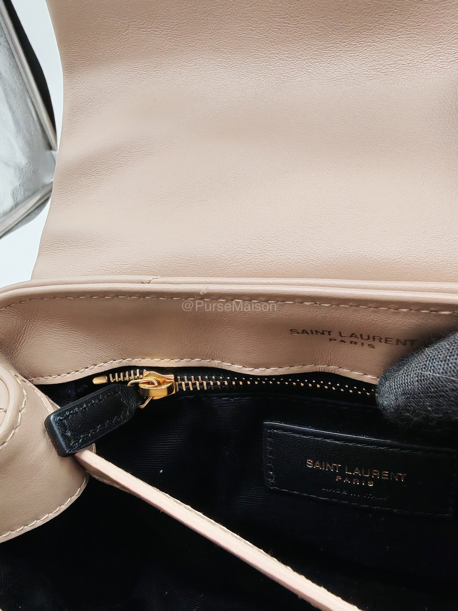 Yves Saint Laurent Toy Loulou Bag in Beige Chevron Quilted Calfskin Leather and Gold Hardware