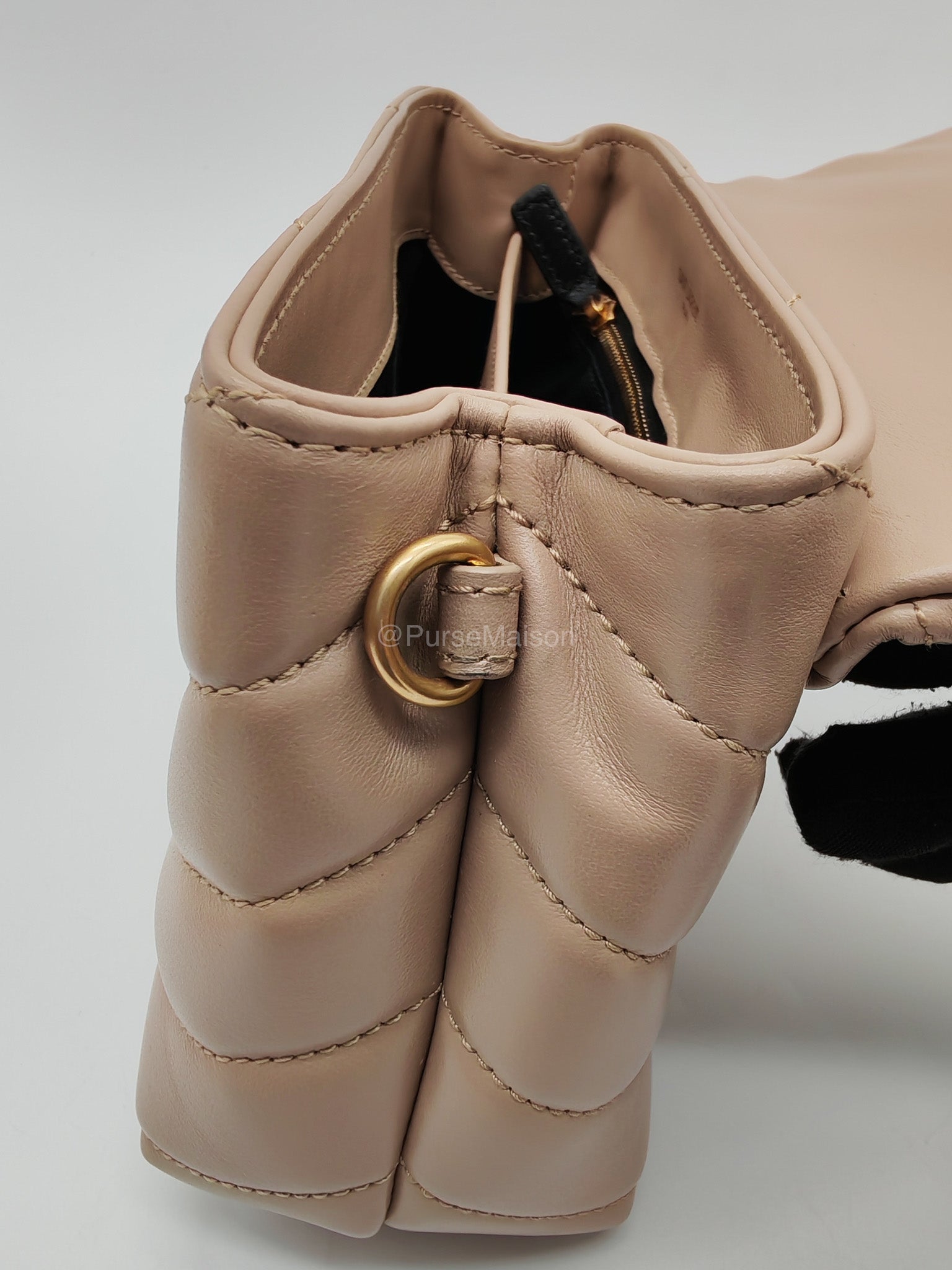 Yves Saint Laurent Toy Loulou Bag in Beige Chevron Quilted Calfskin Leather and Gold Hardware