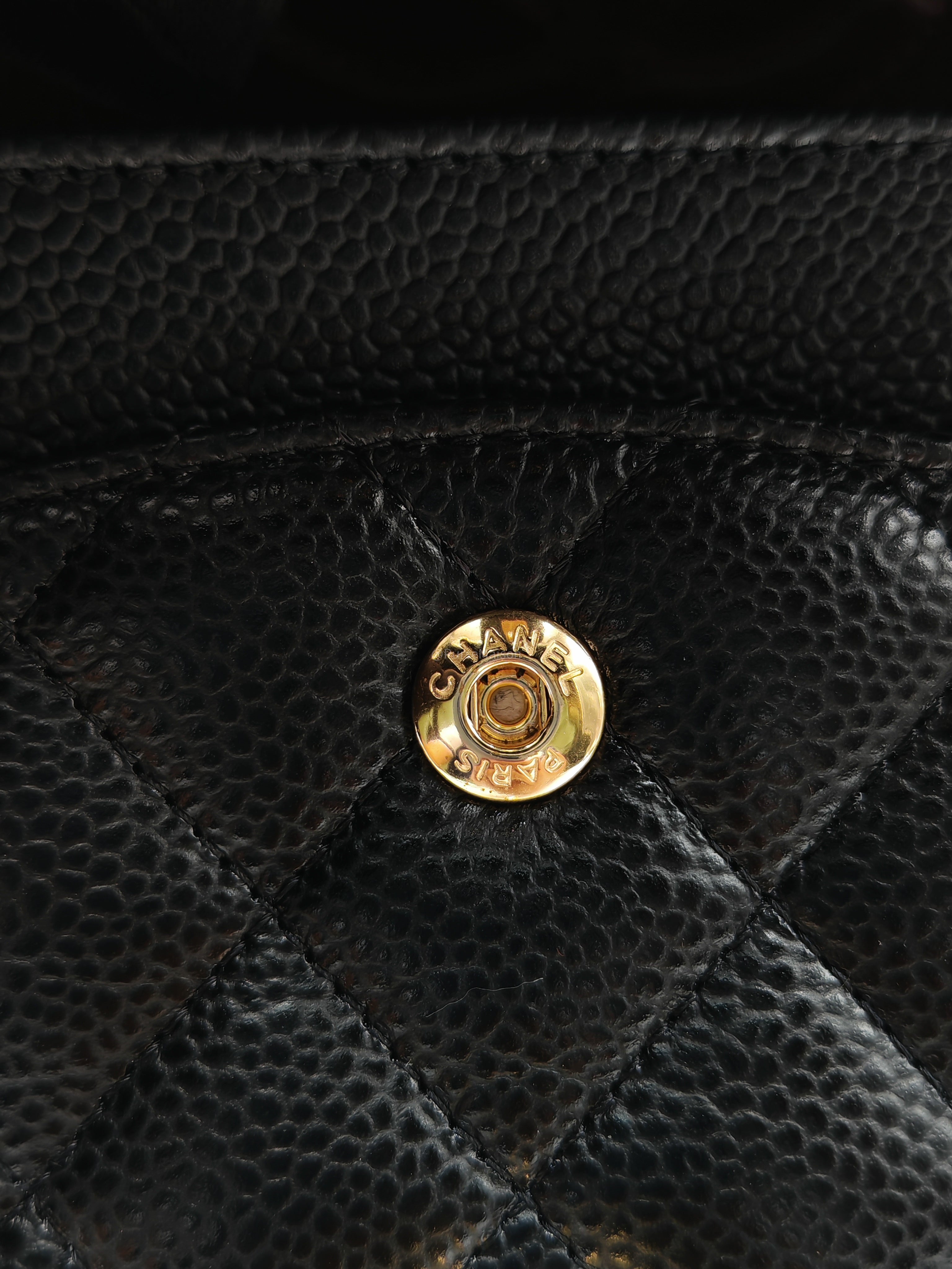 Chanel Classic Double Flap Medium in Black Quilted Caviar Leather & Gold Hardware Microchip