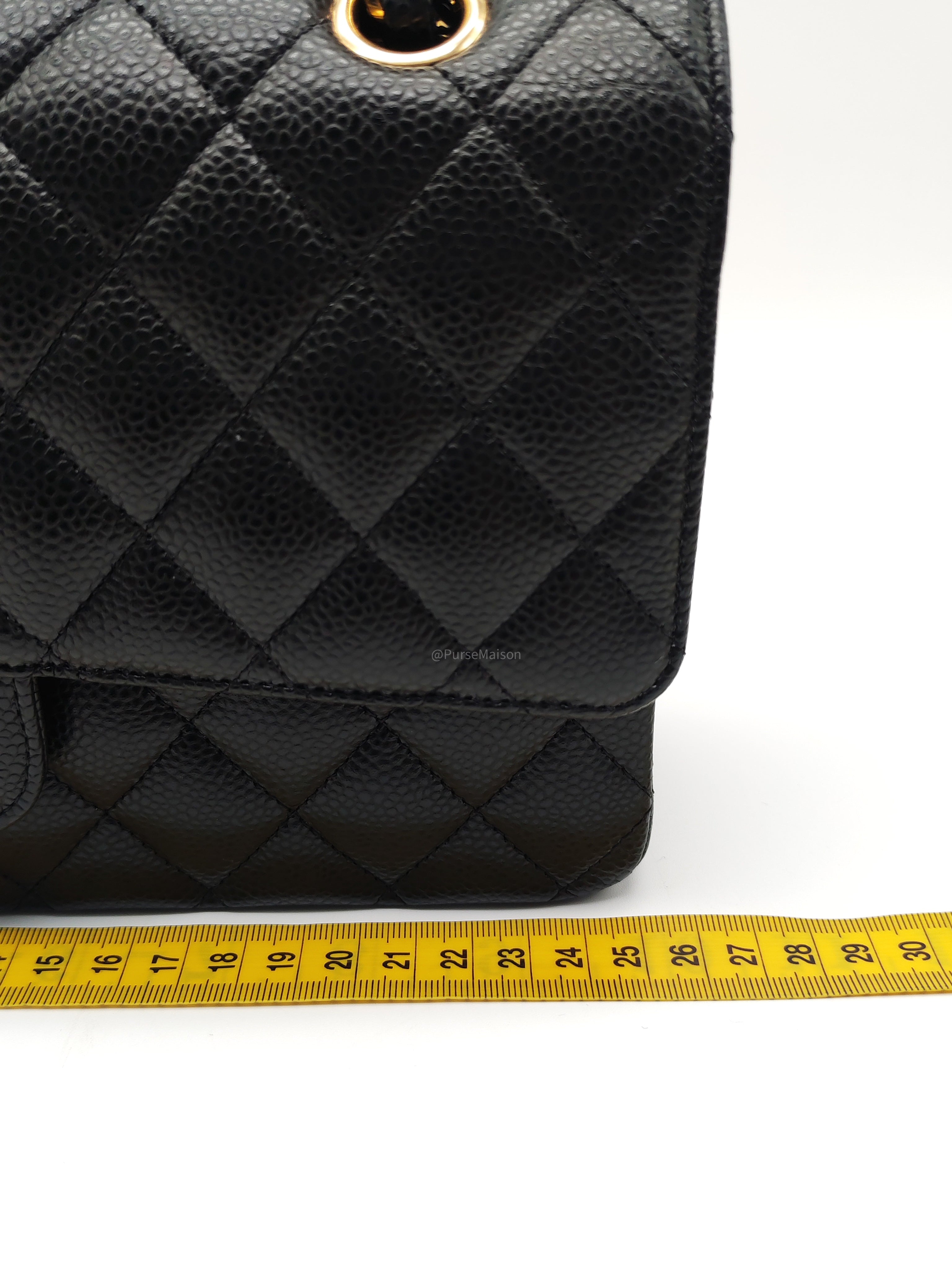 Chanel Classic Double Flap Medium in Black Quilted Caviar Leather & Gold Hardware Microchip