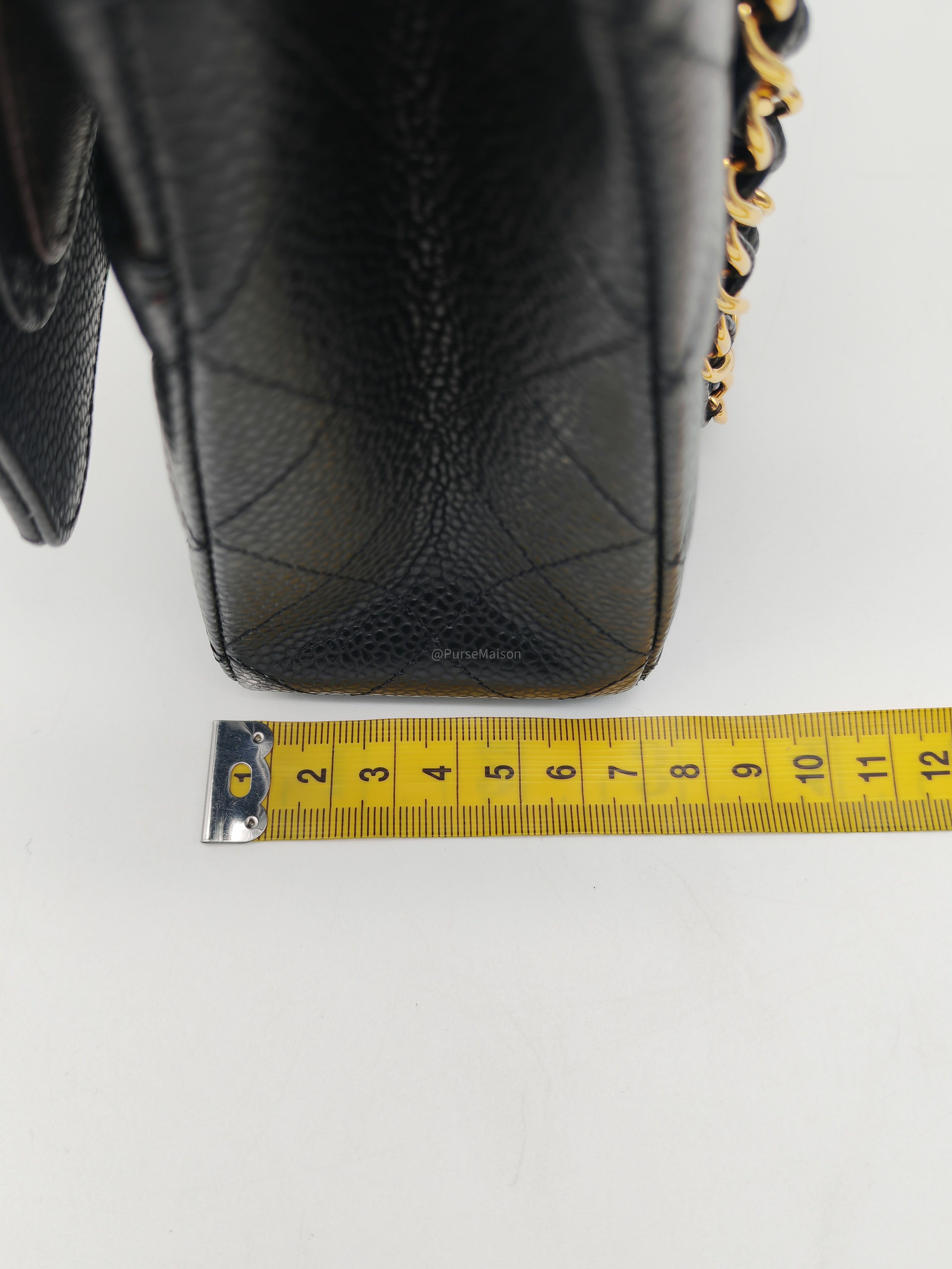 Chanel Classic Double Flap Medium in Black Quilted Caviar Leather & Gold Hardware Microchip