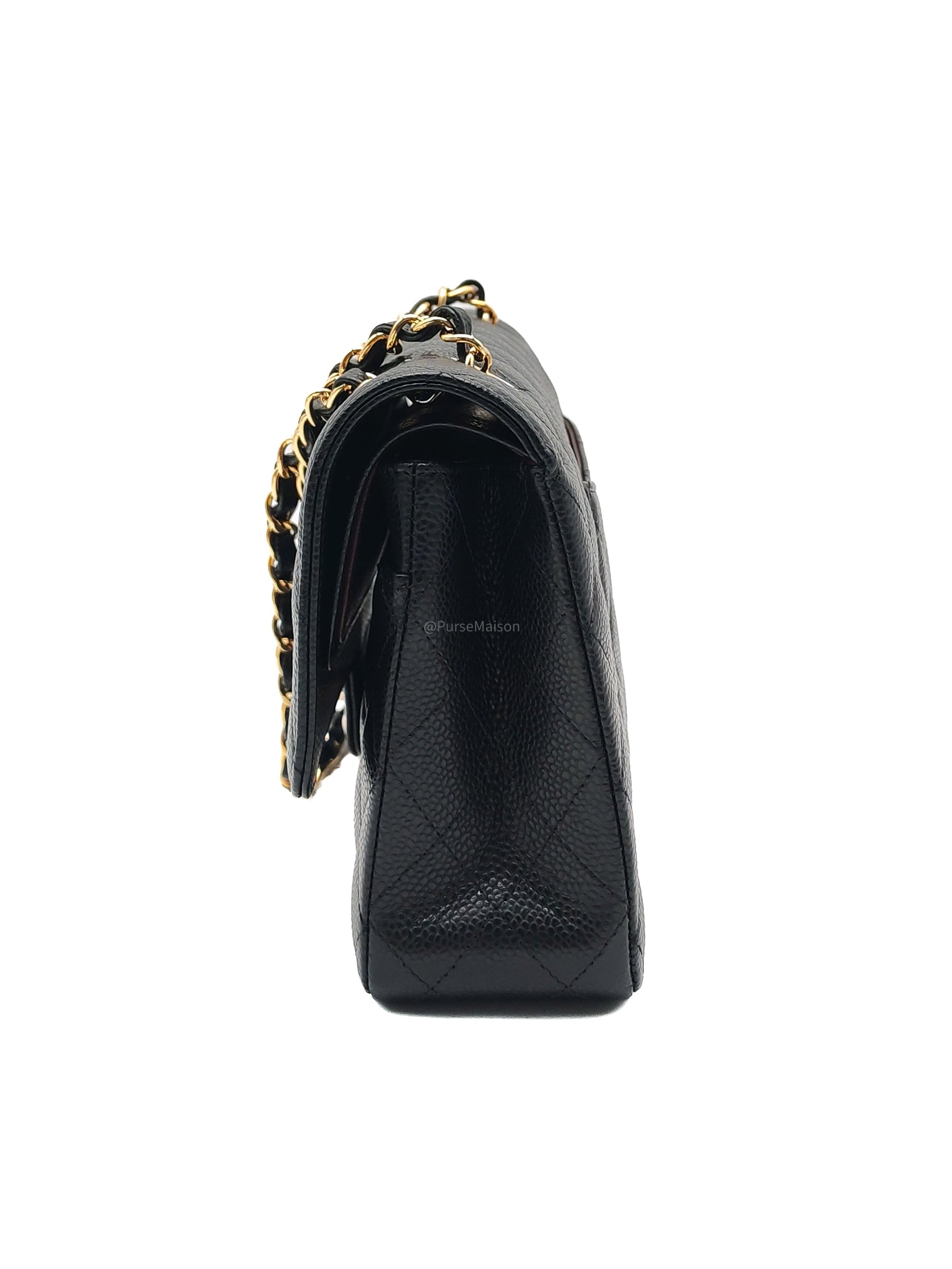 Chanel Classic Double Flap Medium in Black Quilted Caviar Leather & Gold Hardware Microchip