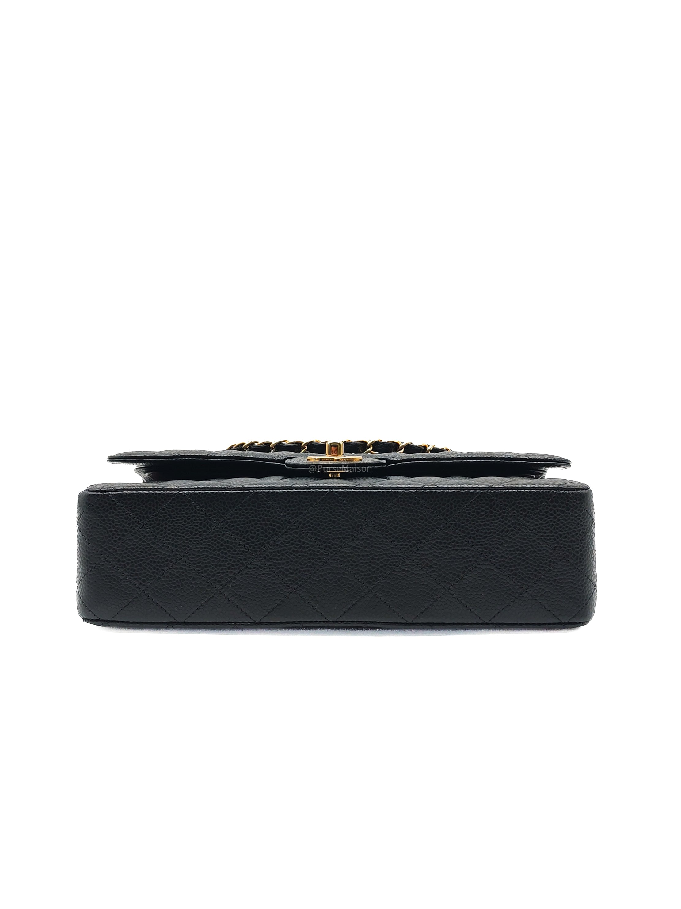 Chanel Classic Double Flap Medium in Black Quilted Caviar Leather & Gold Hardware Microchip