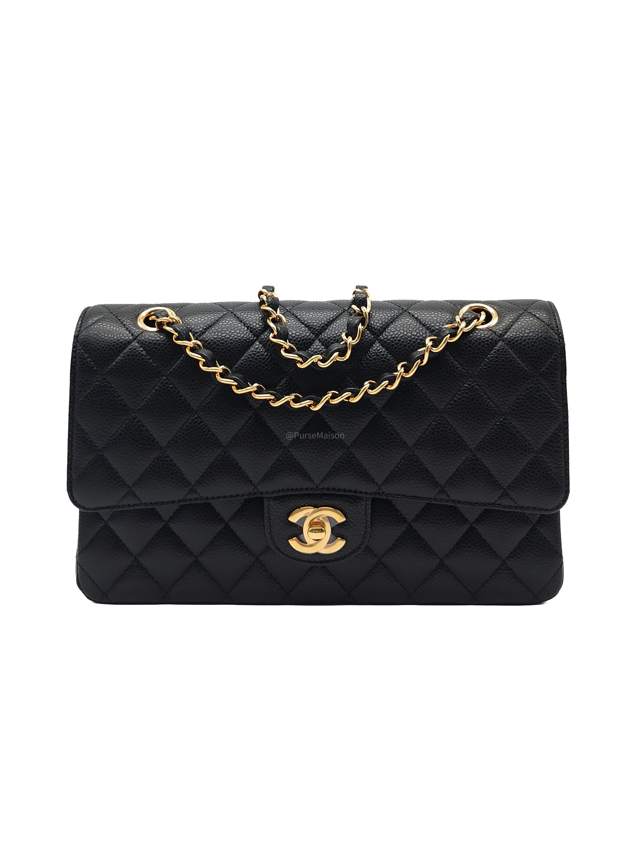 Chanel Classic Double Flap Medium in Black Quilted Caviar Leather & Gold Hardware Microchip