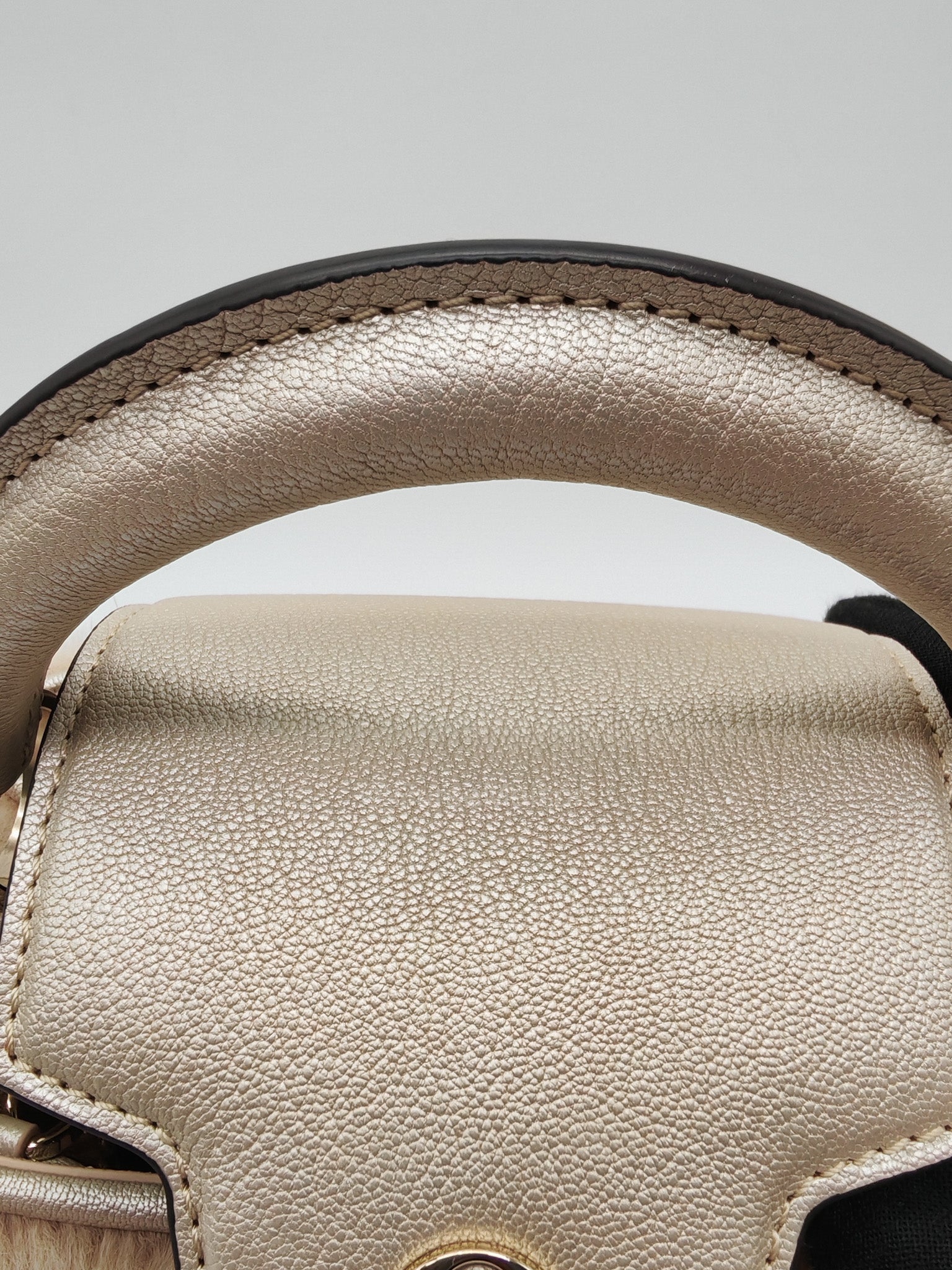 Louis Vuitton Capucines Handbag in Metallic Gold Goatskin Leather & Mink Fur (Microchip)