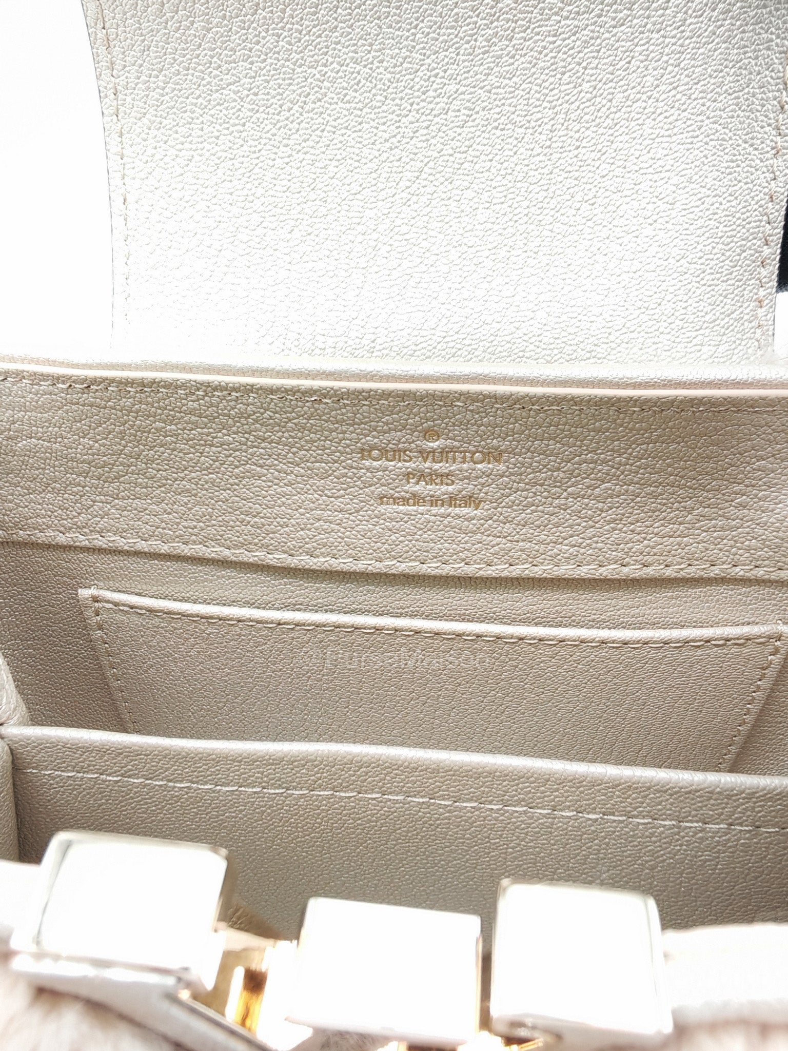 Louis Vuitton Capucines Handbag in Metallic Gold Goatskin Leather & Mink Fur (Microchip)