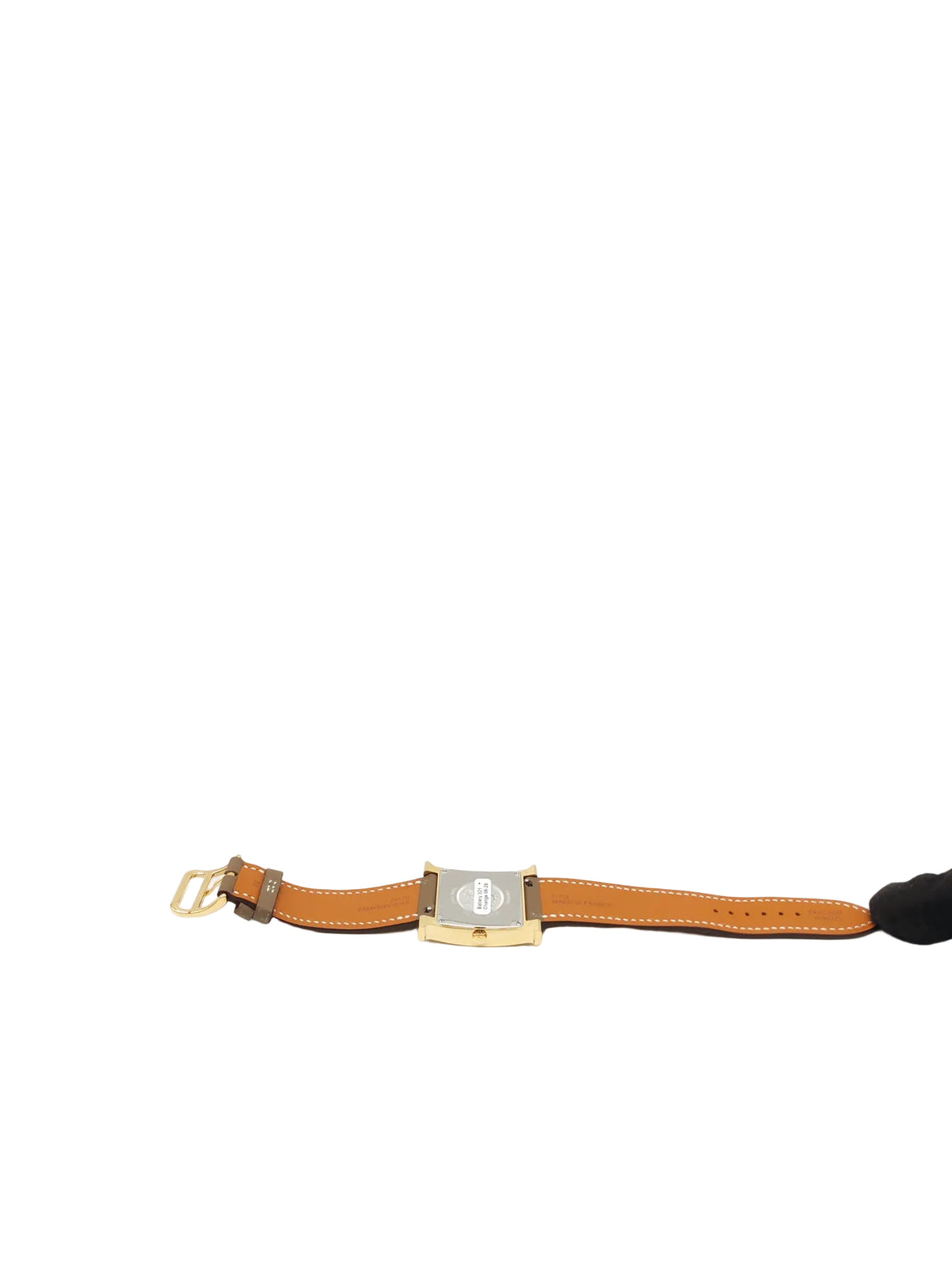 Hermes Heure H Watch in Etoupe Swift Calfskin Leather Strap and Gold Plated Case White Dial