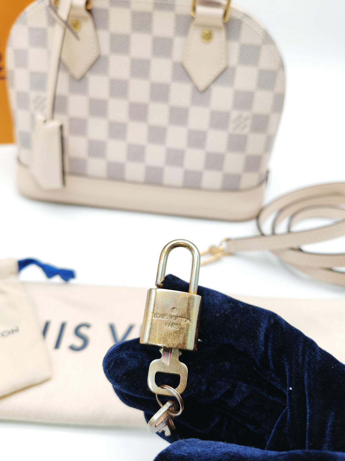 Louis Vuitton Alma BB in Damier Azur Canvas Braided Handles and Gold Hardware (Datecode: TH0036)
