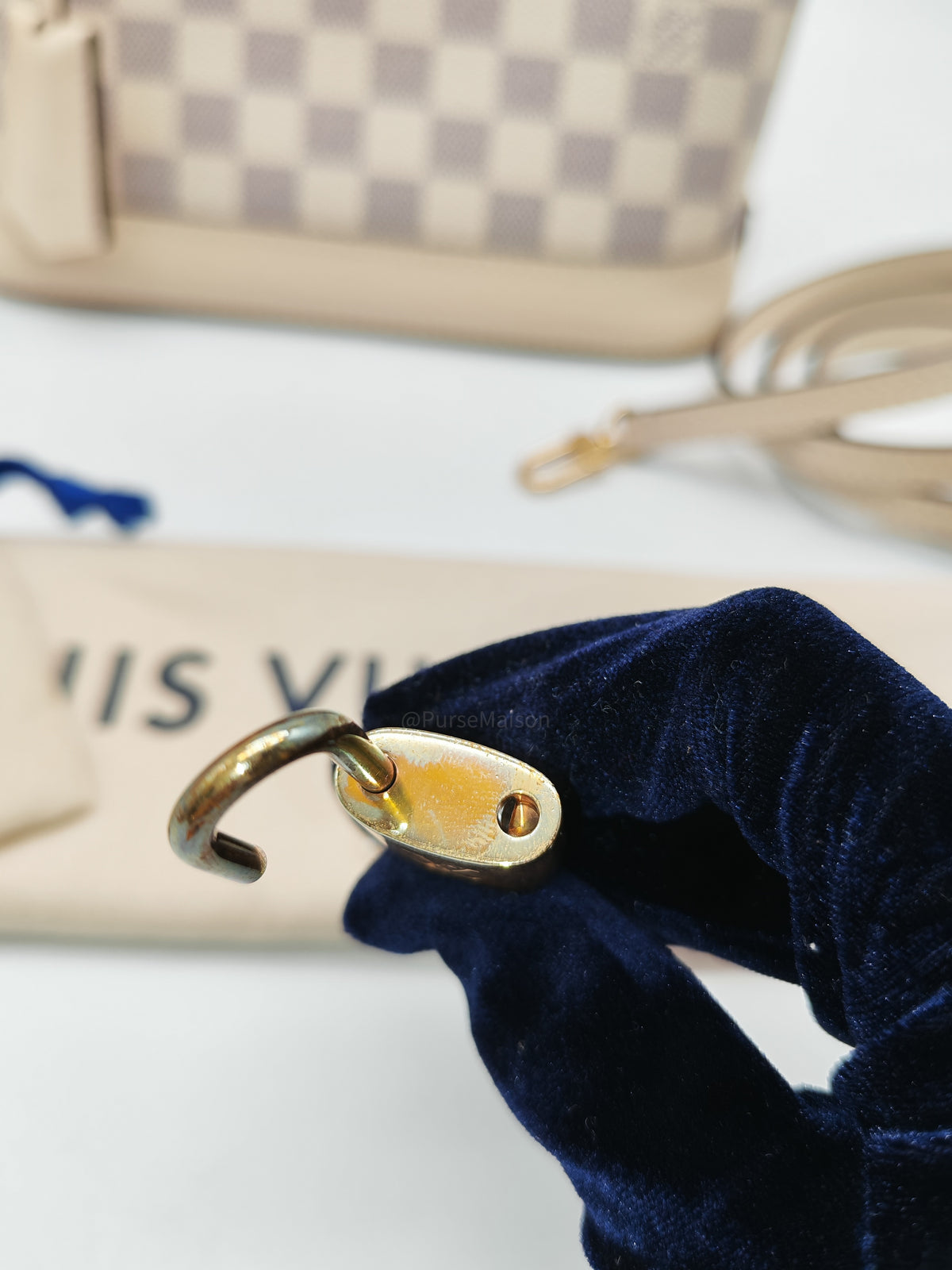 Louis Vuitton Alma BB in Damier Azur Canvas Braided Handles and Gold Hardware (Datecode: TH0036)