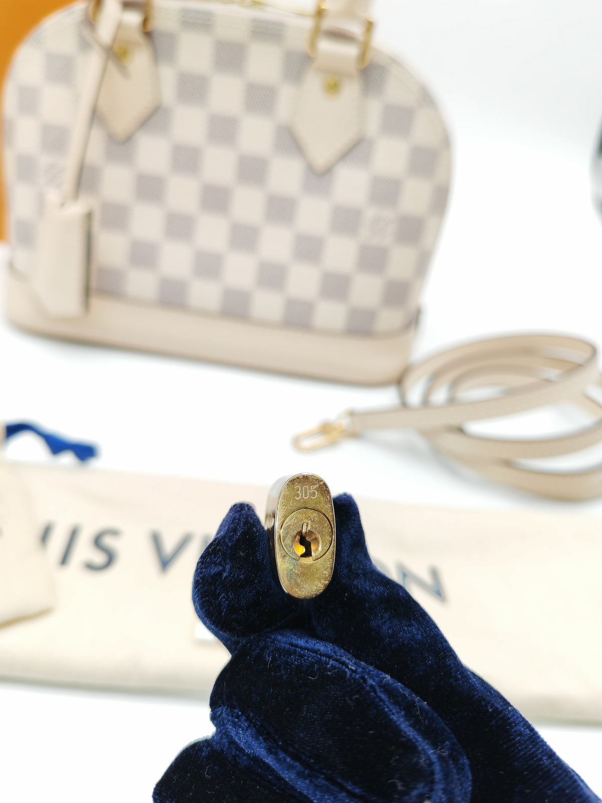 Louis Vuitton Alma BB in Damier Azur Canvas Braided Handles and Gold Hardware (Datecode: TH0036)