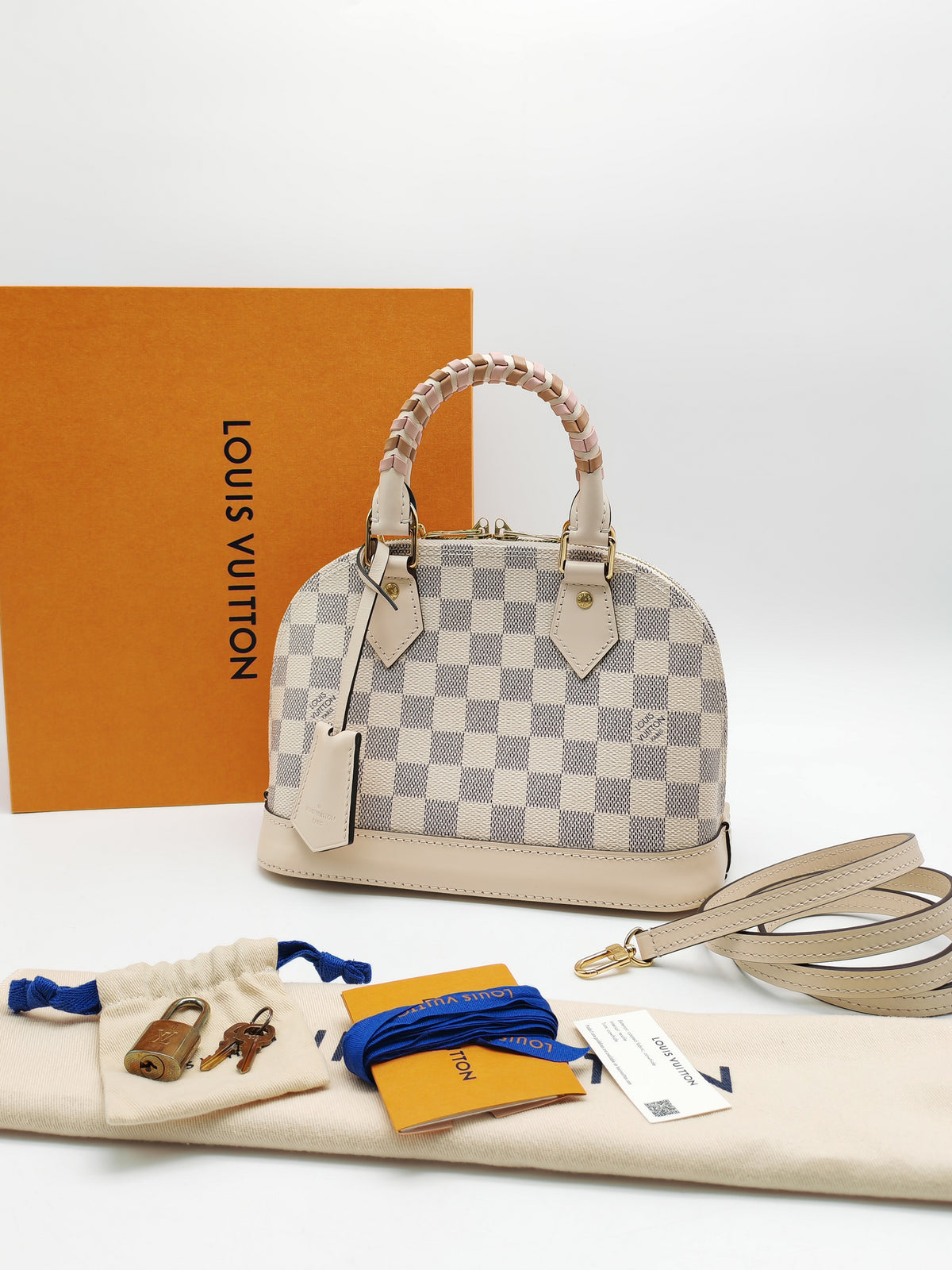 Louis Vuitton Alma BB in Damier Azur Canvas Braided Handles and Gold Hardware (Datecode: TH0036)