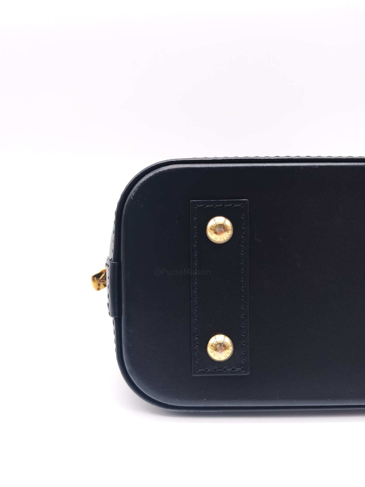 Louis Vuitton Alma BB in Malletage White and Black Lambskin Leather Gold Hardware Microchip