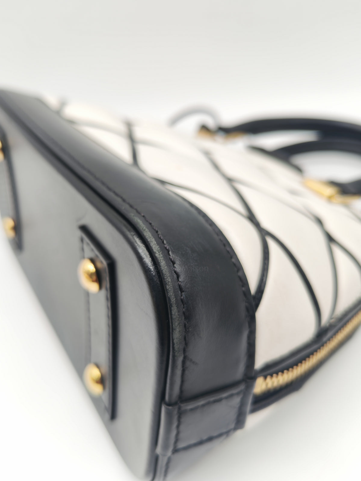 Louis Vuitton Alma BB in Malletage White and Black Lambskin Leather Gold Hardware Microchip