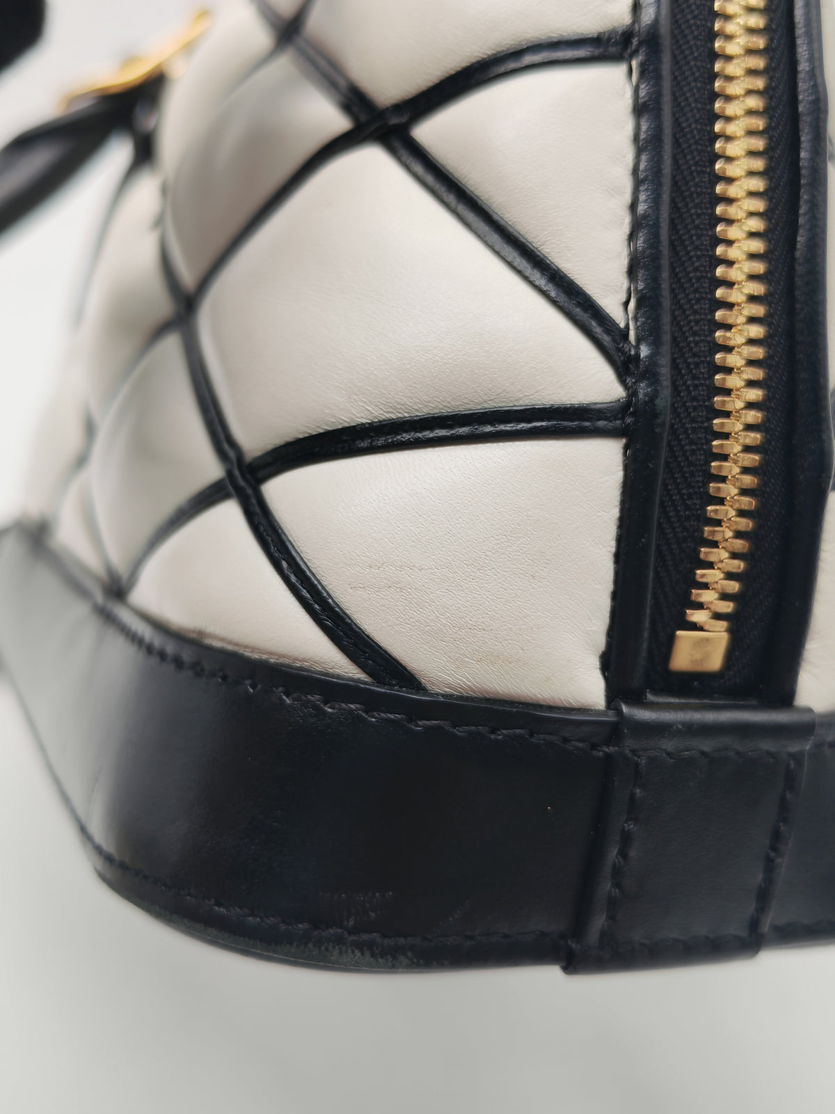 Louis Vuitton Alma BB in Malletage White and Black Lambskin Leather Gold Hardware Microchip
