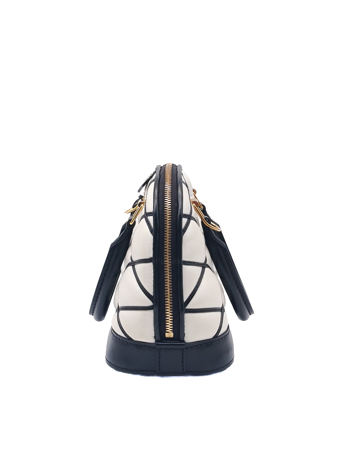 Louis Vuitton Alma BB in Malletage White and Black Lambskin Leather Gold Hardware Microchip