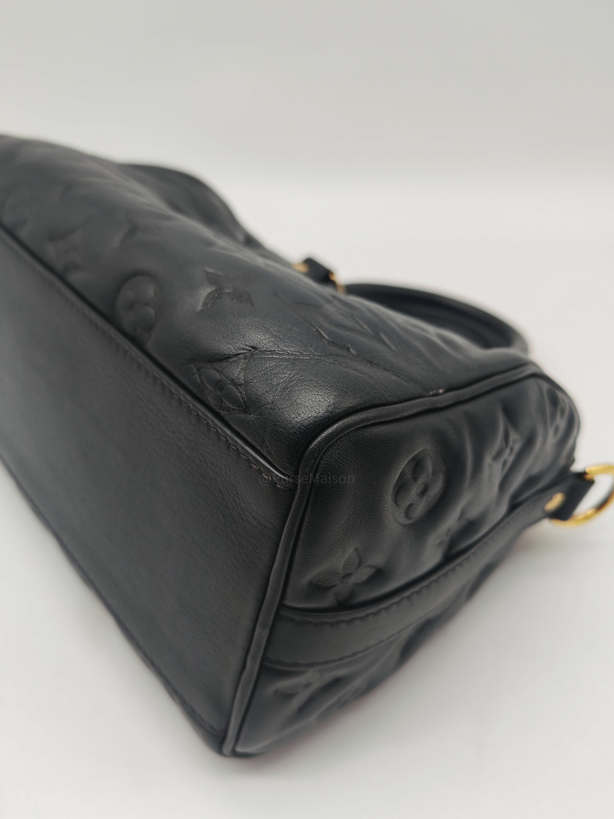 Louis Vuitton Speedy Bandouliere 22 in Black Monogram Empreinte Lambskin Leather and Gold Hardware Microchip