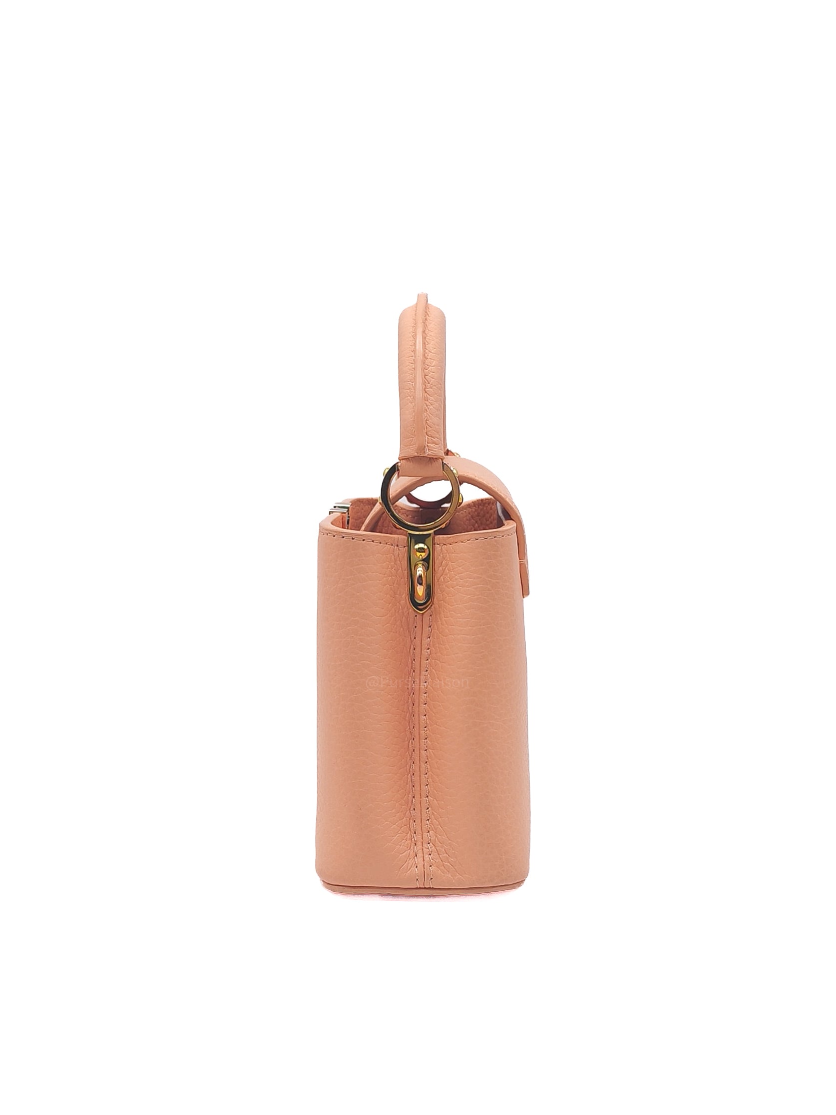 Louis Vuitton Capucines Mini Handbag in Peach Taurillon Leather and Iridescent Rainbow Hardware Microchip