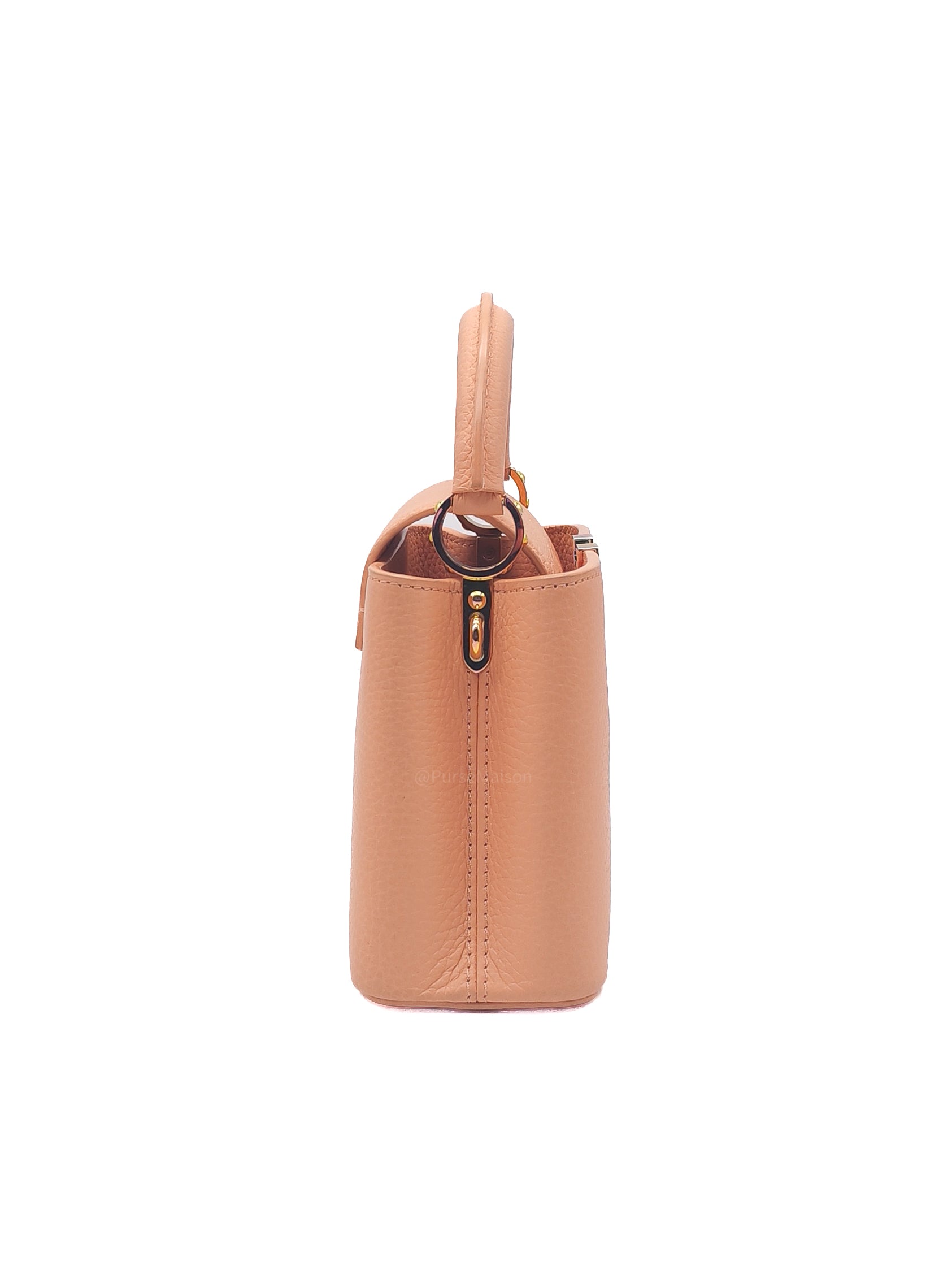 Louis Vuitton Capucines Mini Handbag in Peach Taurillon Leather and Iridescent Rainbow Hardware Microchip