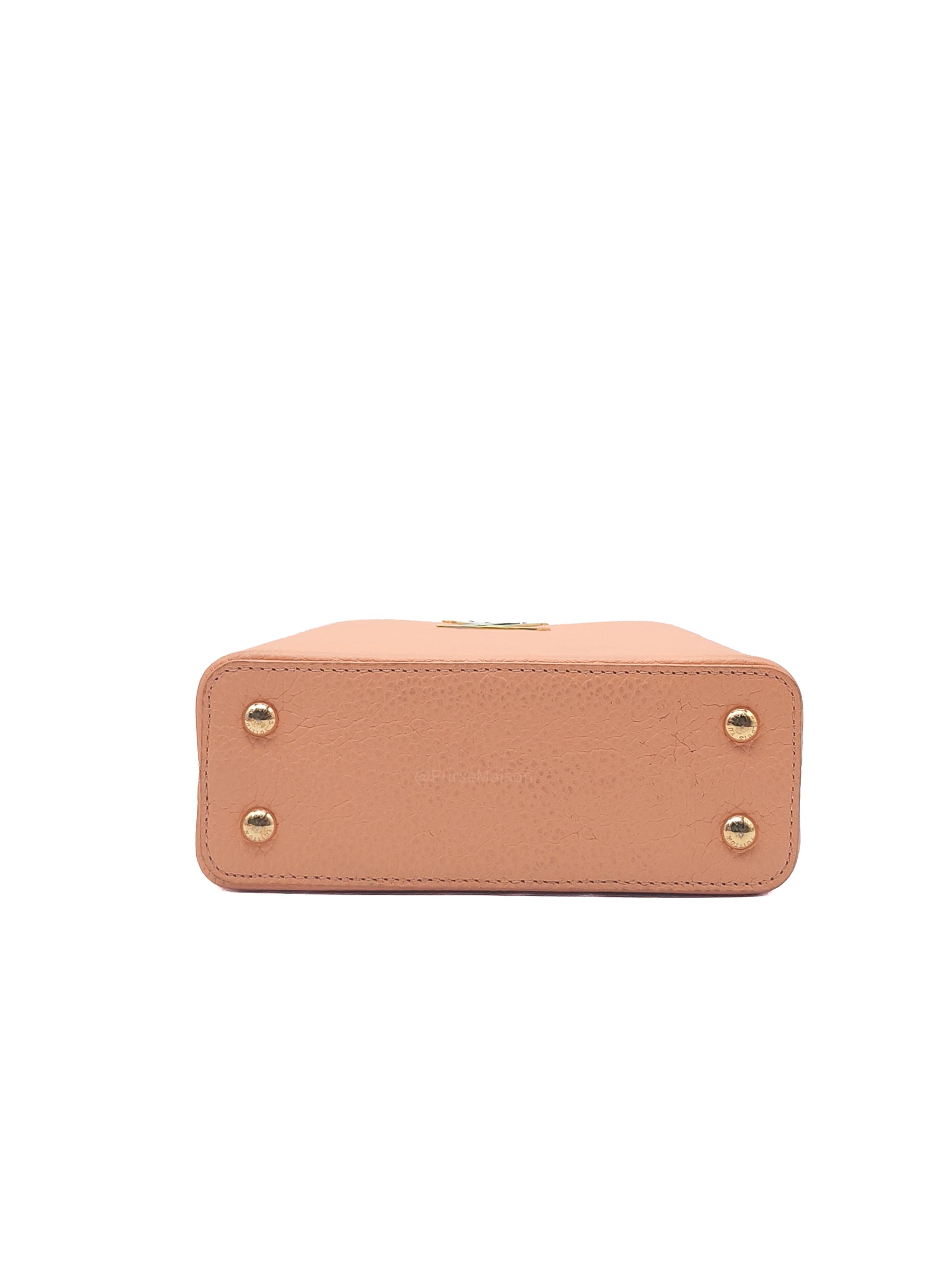Louis Vuitton Capucines Mini Handbag in Peach Taurillon Leather and Iridescent Rainbow Hardware Microchip