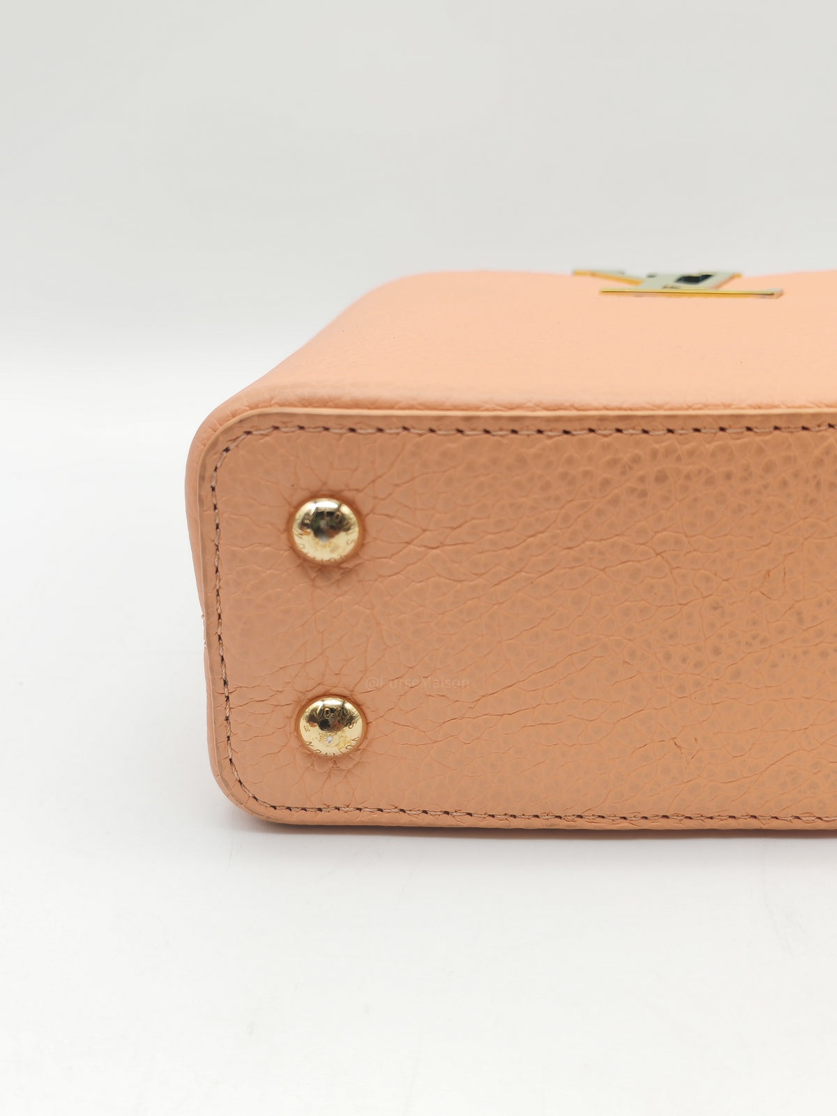 Louis Vuitton Capucines Mini Handbag in Peach Taurillon Leather and Iridescent Rainbow Hardware Microchip