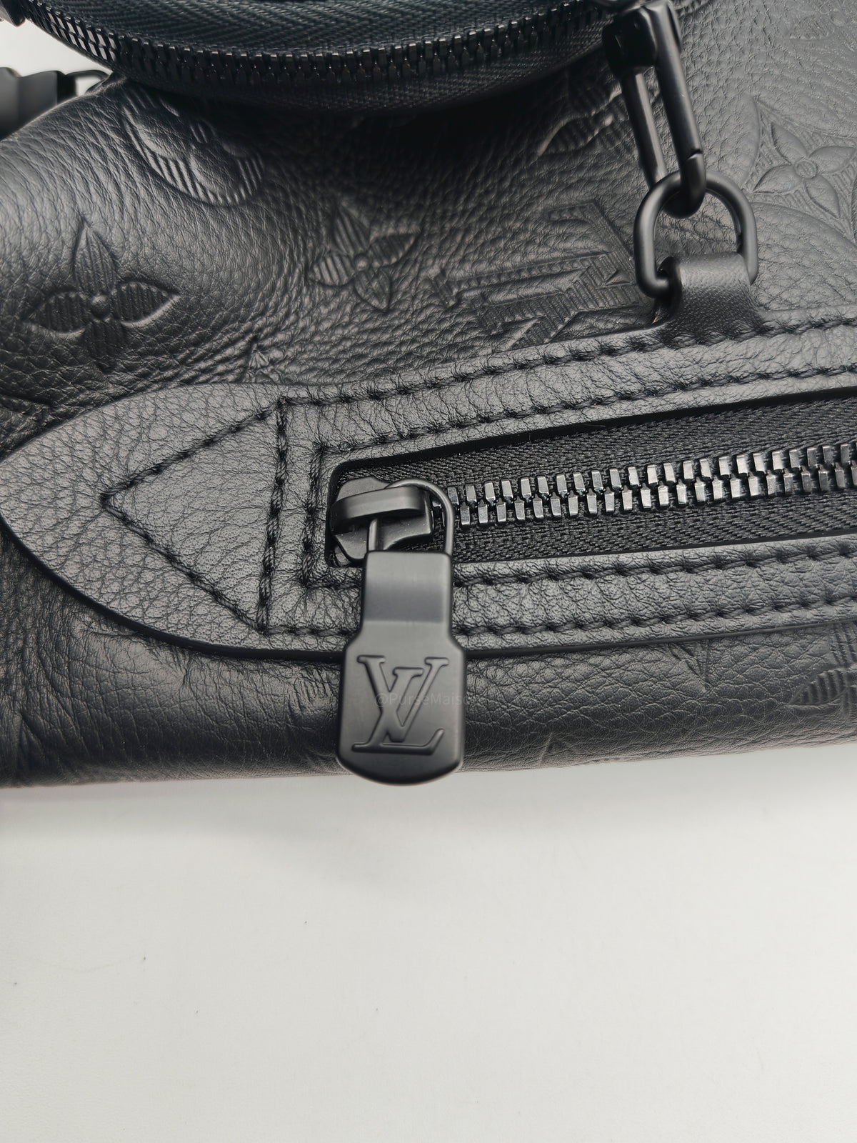 Louis Vuitton Duo Sling Bag in Monogram Shadow in Black Calfskin Leather