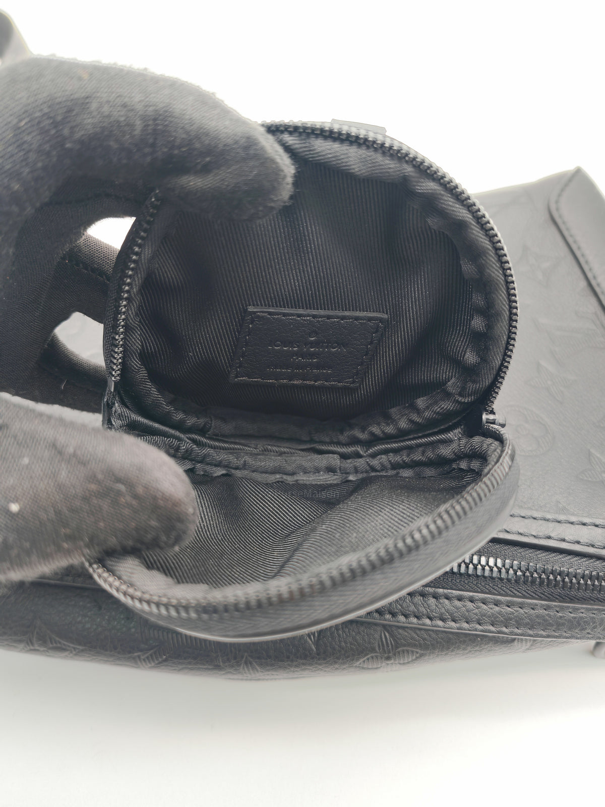 Louis Vuitton Duo Sling Bag in Monogram Shadow in Black Calfskin Leather