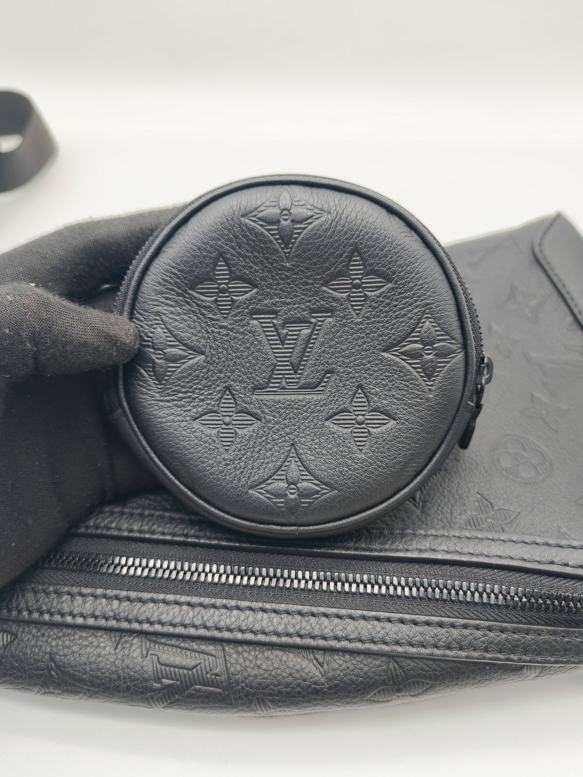 Louis Vuitton Duo Sling Bag in Monogram Shadow in Black Calfskin Leather