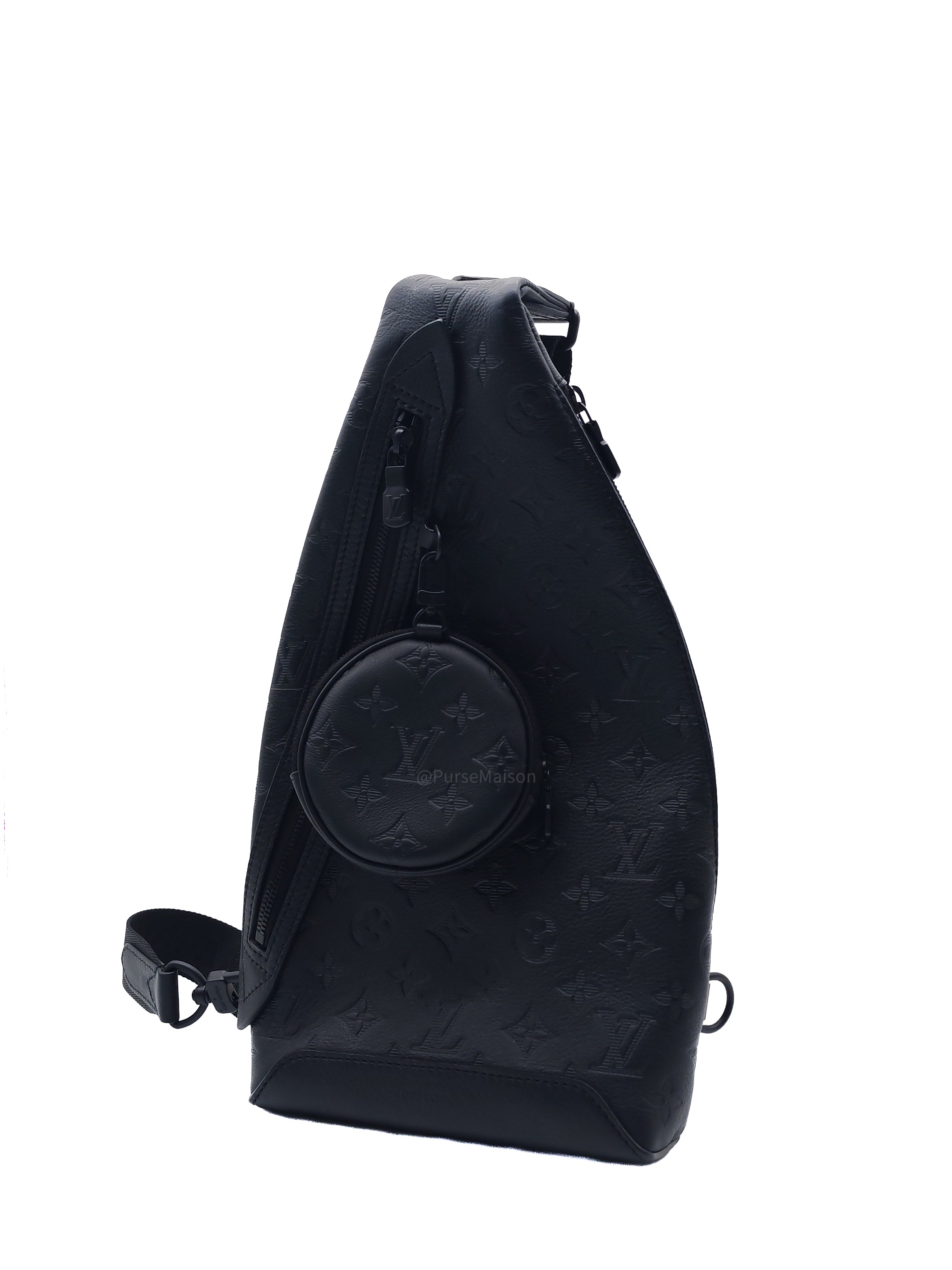 Louis Vuitton Duo Sling Bag in Monogram Shadow in Black Calfskin Leather