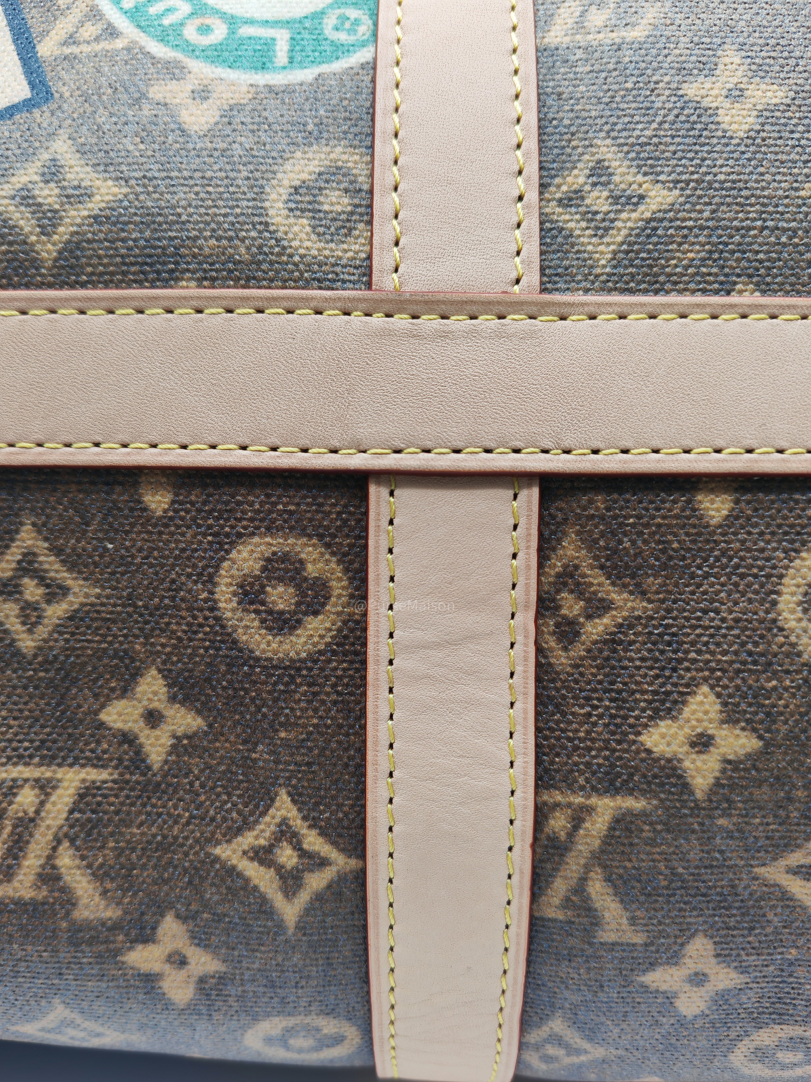 Louis Vuitton Keepall Bandouliere Flight Mode Collection in Monogram Canvas Cowhide Leather and Gold Hardware Microchip