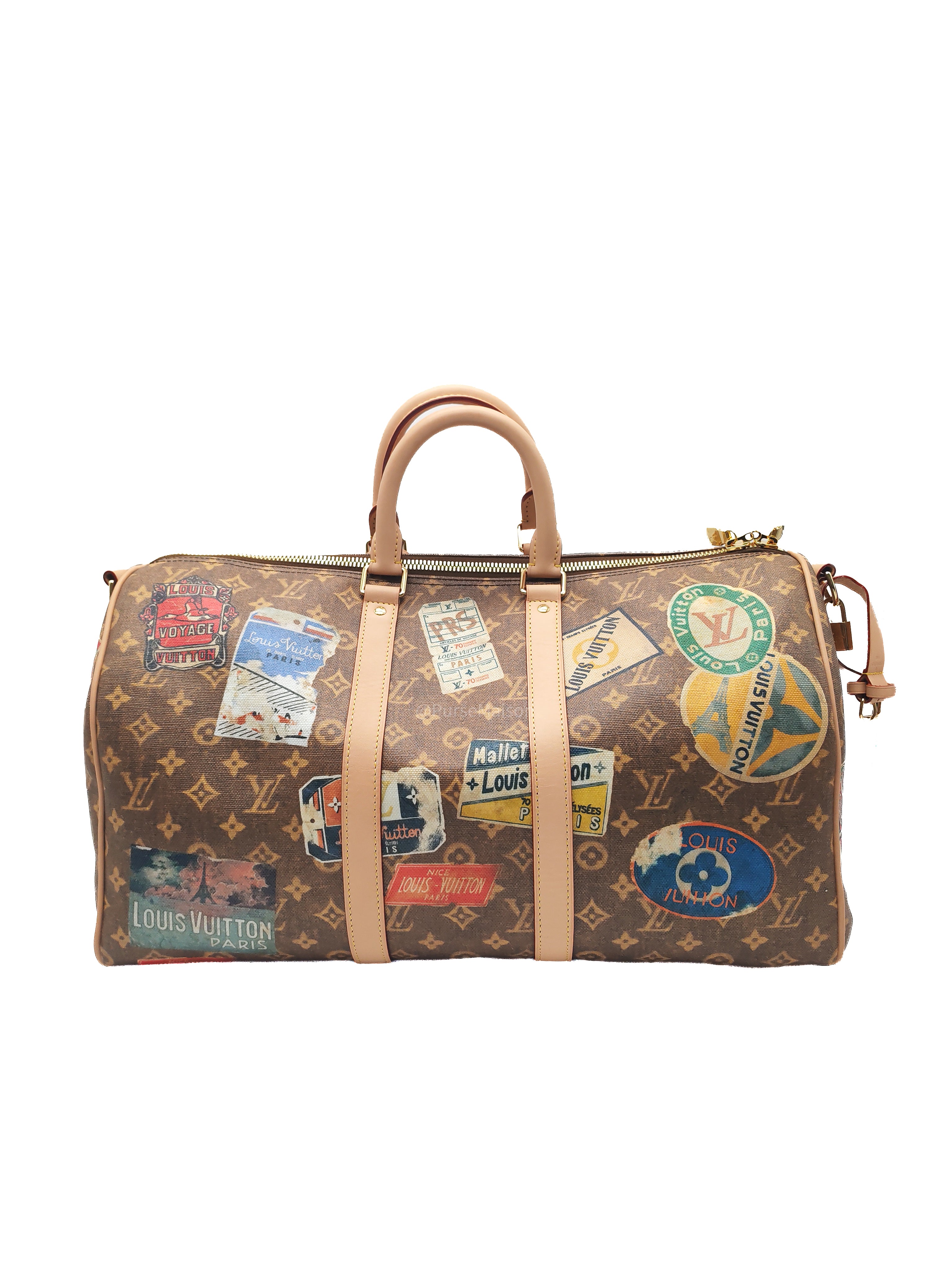 Louis Vuitton Keepall Bandouliere Flight Mode Collection in Monogram Canvas Cowhide Leather and Gold Hardware Microchip